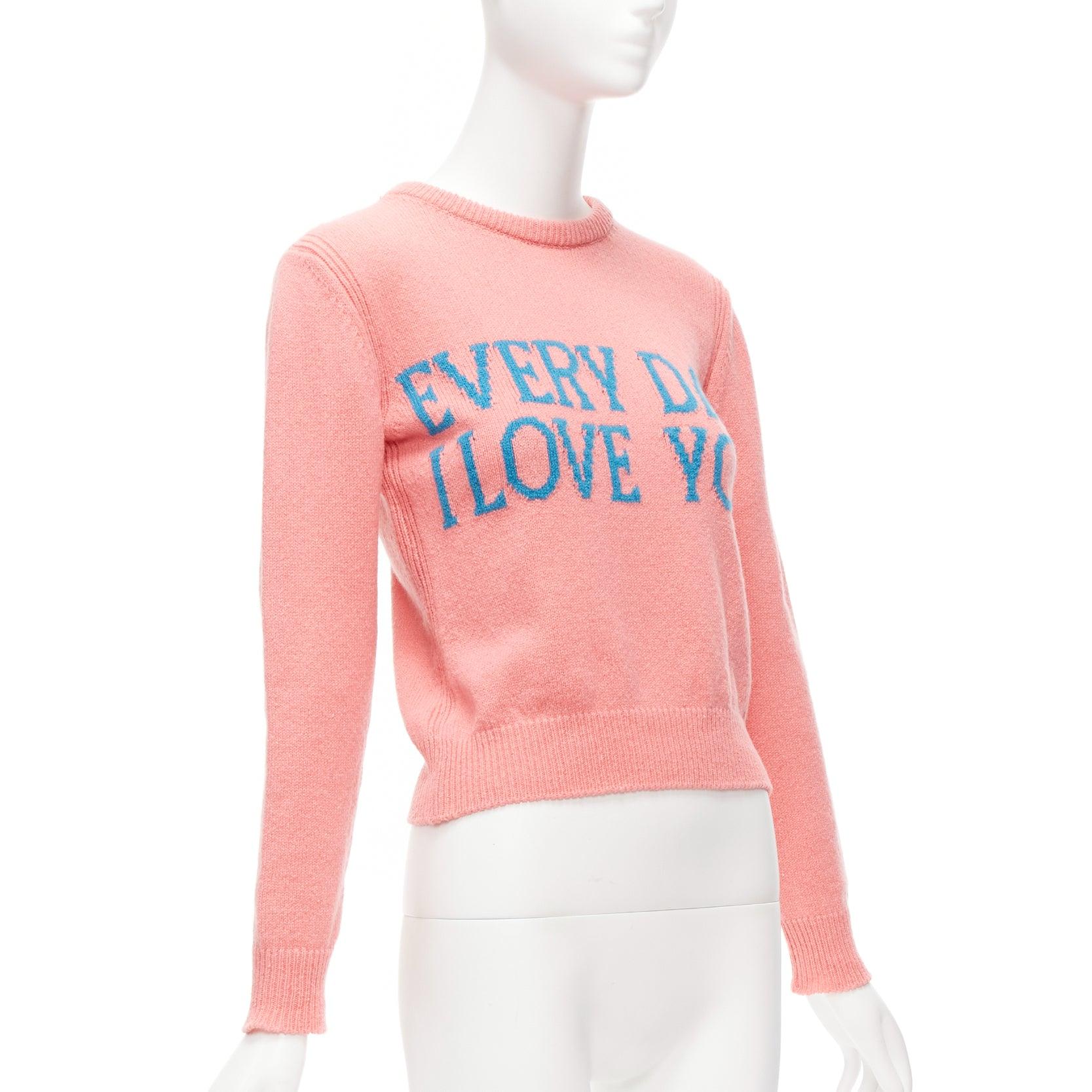ALBERTA FERRETTI Everyday I Love You pink blue cashmere cropped sweater IT36 XS In Excellent Condition For Sale In Hong Kong, NT
