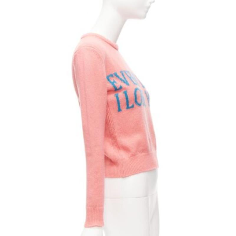 ALBERTA FERRETTI Everyday I Love You pink blue cashmere cropped sweater IT36 XS In Excellent Condition For Sale In Hong Kong, NT
