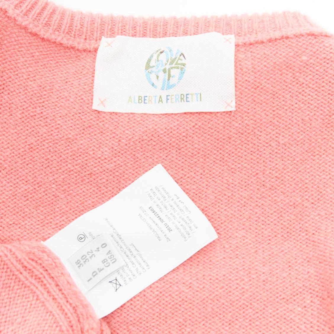 ALBERTA FERRETTI Everyday I Love You pink blue cashmere cropped sweater IT36 XS For Sale 4