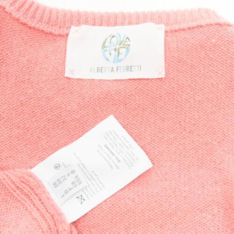 ALBERTA FERRETTI Everyday I Love You pink blue cashmere cropped sweater IT36 XS For Sale 3
