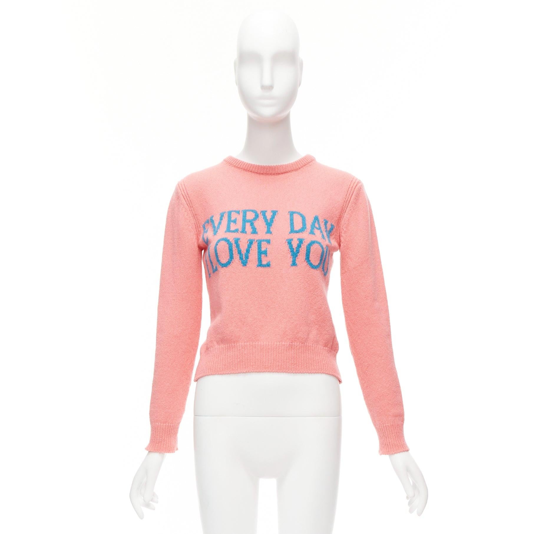 ALBERTA FERRETTI Everyday I Love You pink blue cashmere cropped sweater IT36 XS For Sale 5