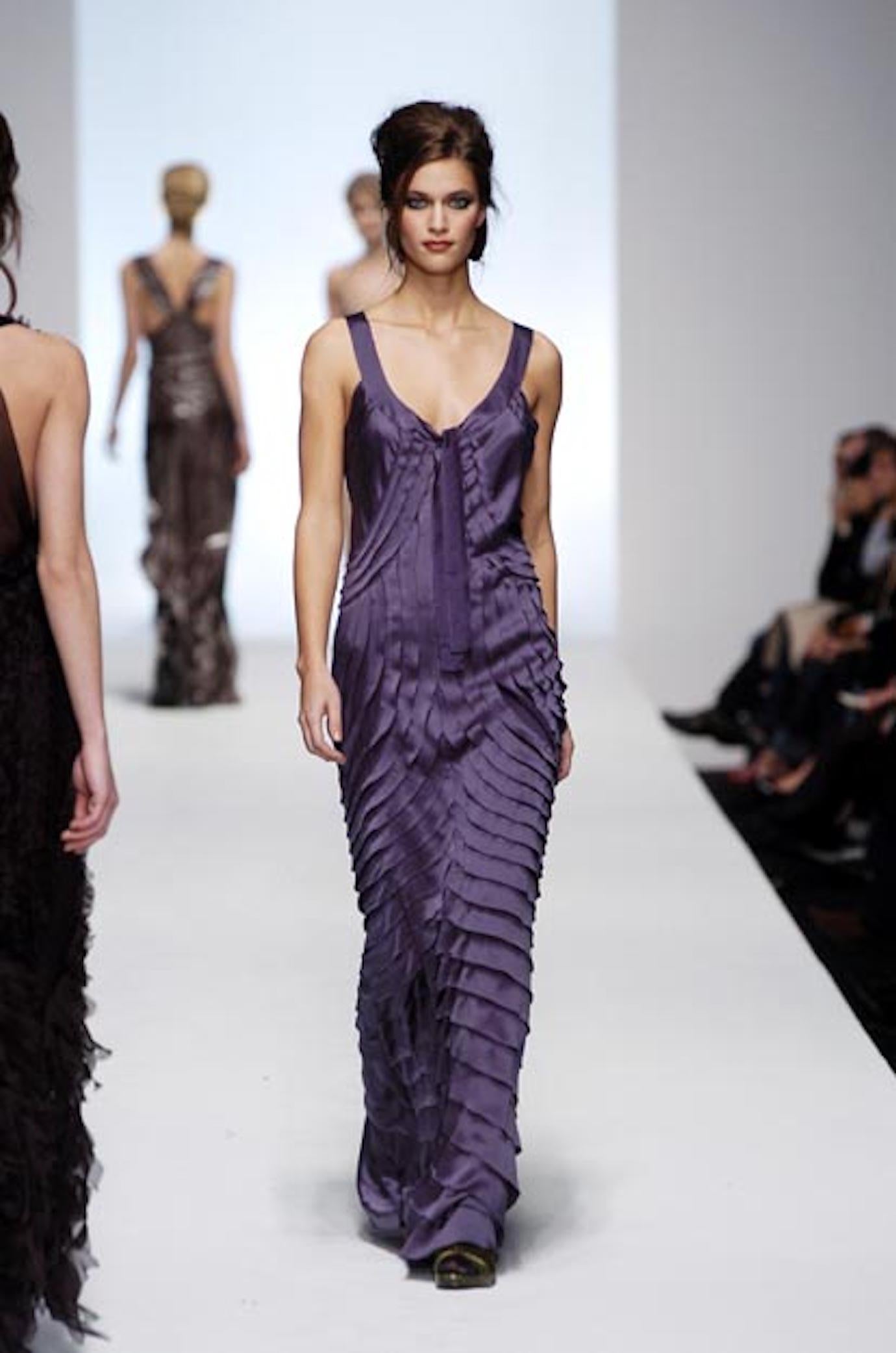Alberta Ferretti F/W 2004 purple shredded silk ribbon evening dress For Sale 3