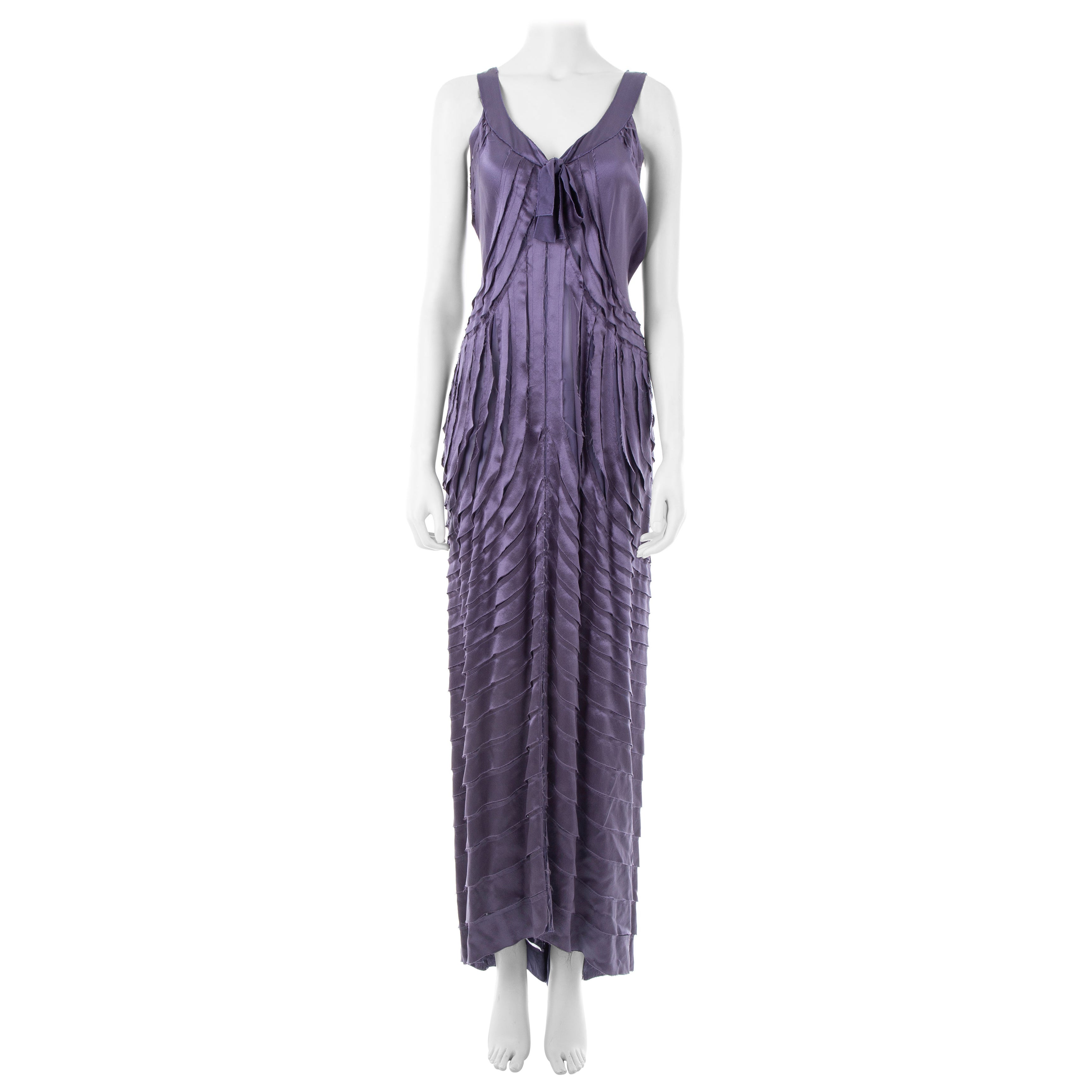 Alberta Ferretti - Robe de soirée à rubans en soie froncée violette, automne-hiver 2004