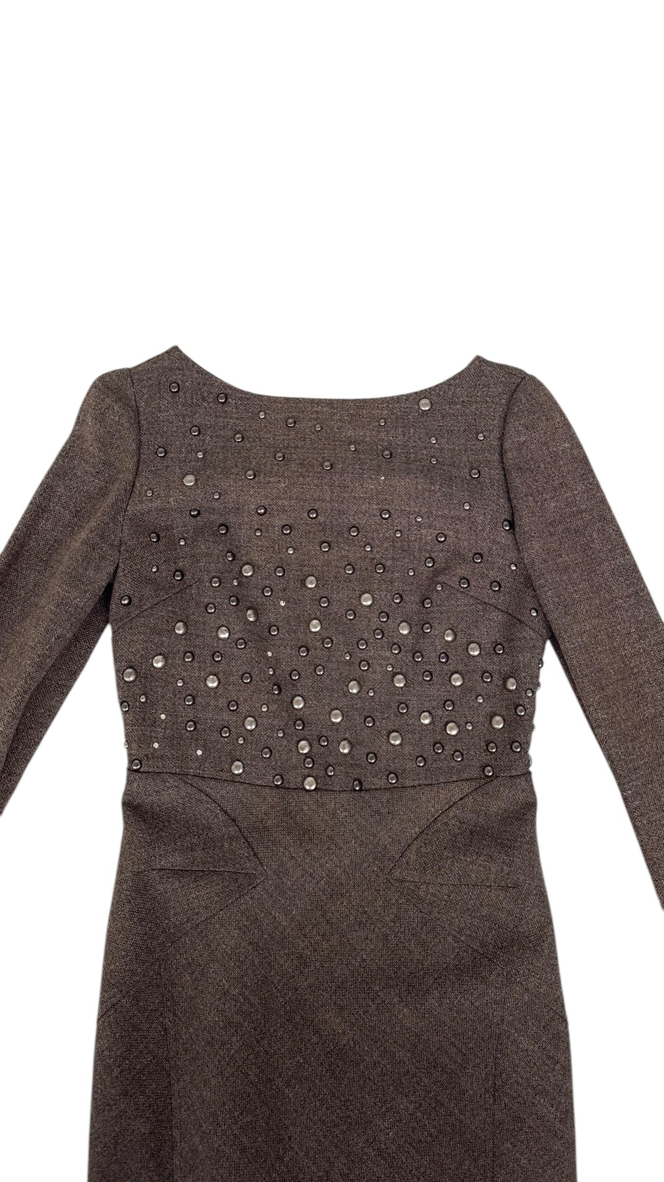 Alberta Ferretti Fall/Winter 2007 Runway Brown Tweed Dress with Stud For Sale 7