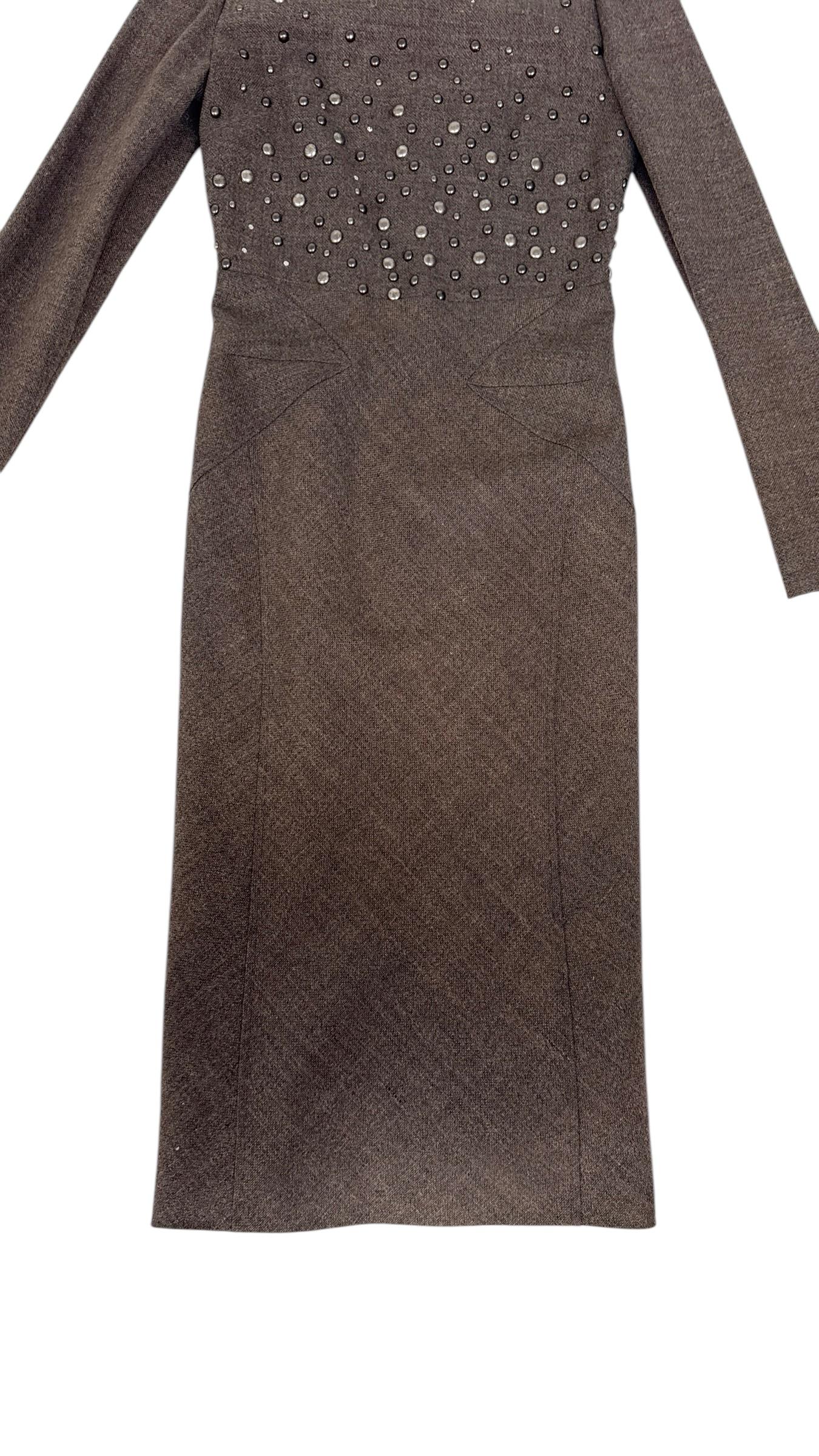 Alberta Ferretti Fall/Winter 2007 Runway Brown Tweed Dress with Stud For Sale 8