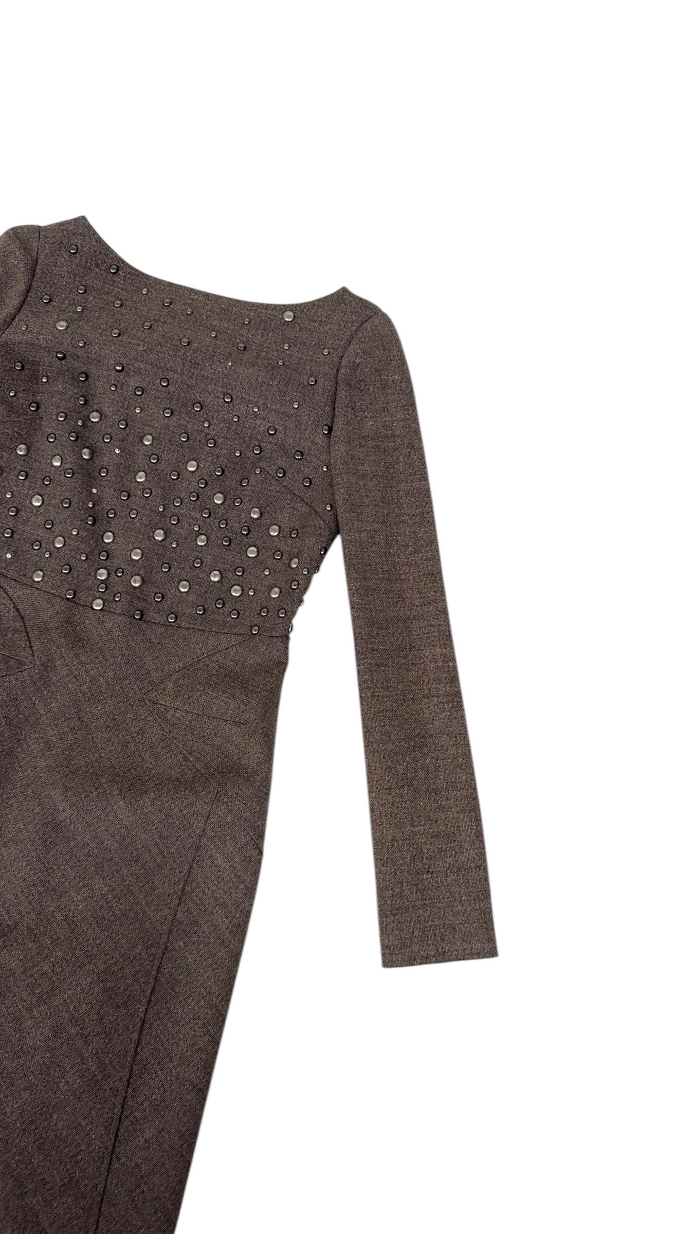 Alberta Ferretti Fall/Winter 2007 Runway Brown Tweed Dress with Stud For Sale 9