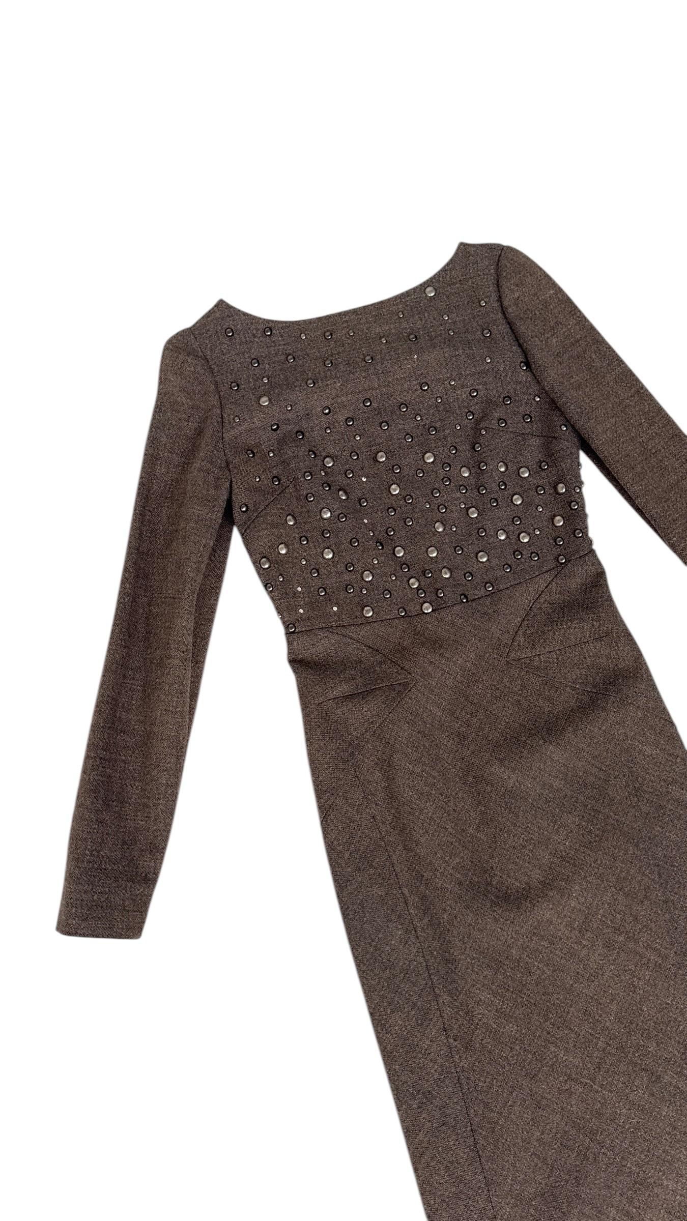 Alberta Ferretti Fall/Winter 2007 Runway Brown Tweed Dress with Stud For Sale 10