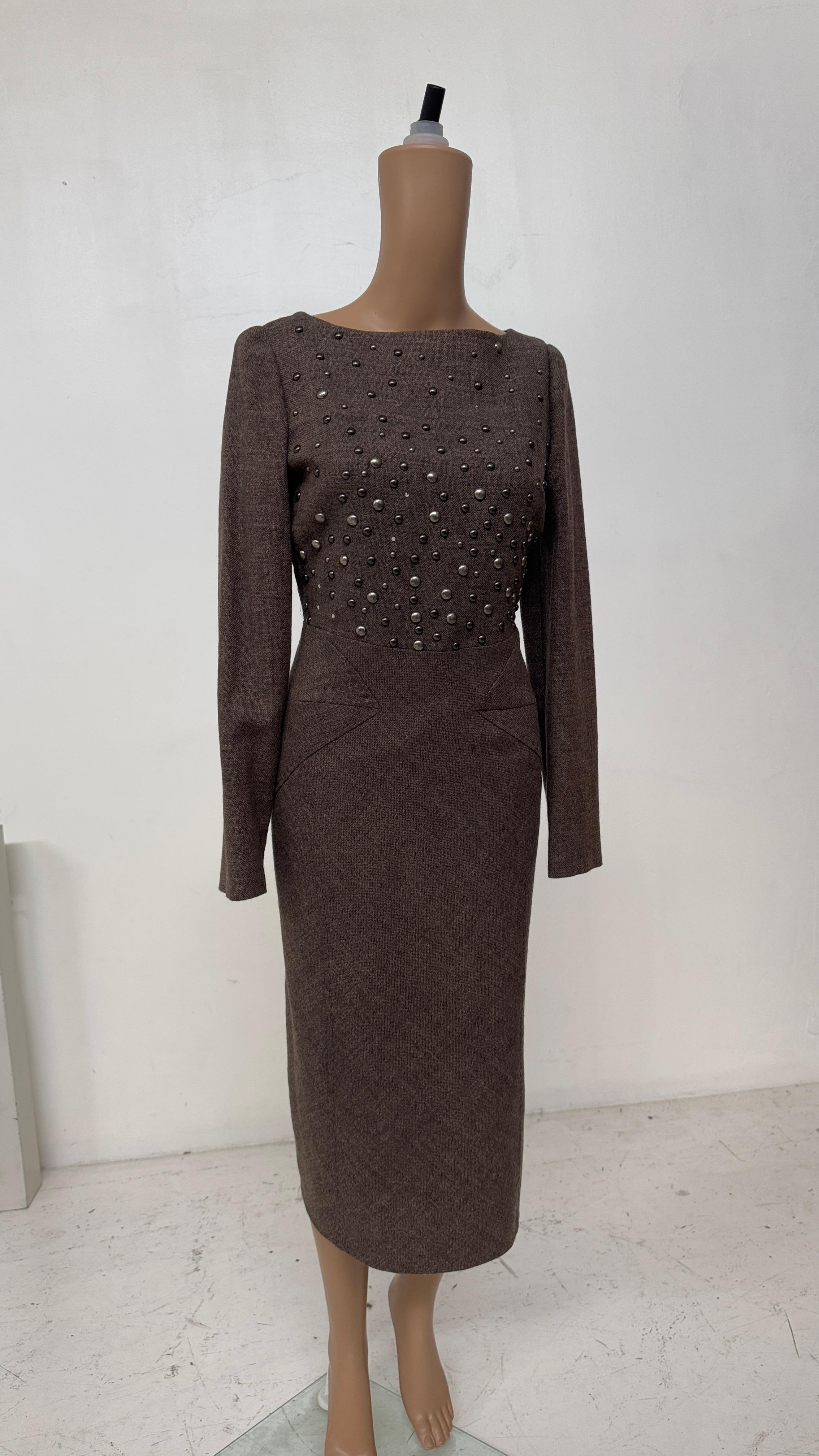 Black Alberta Ferretti Fall/Winter 2007 Runway Brown Tweed Dress with Stud For Sale