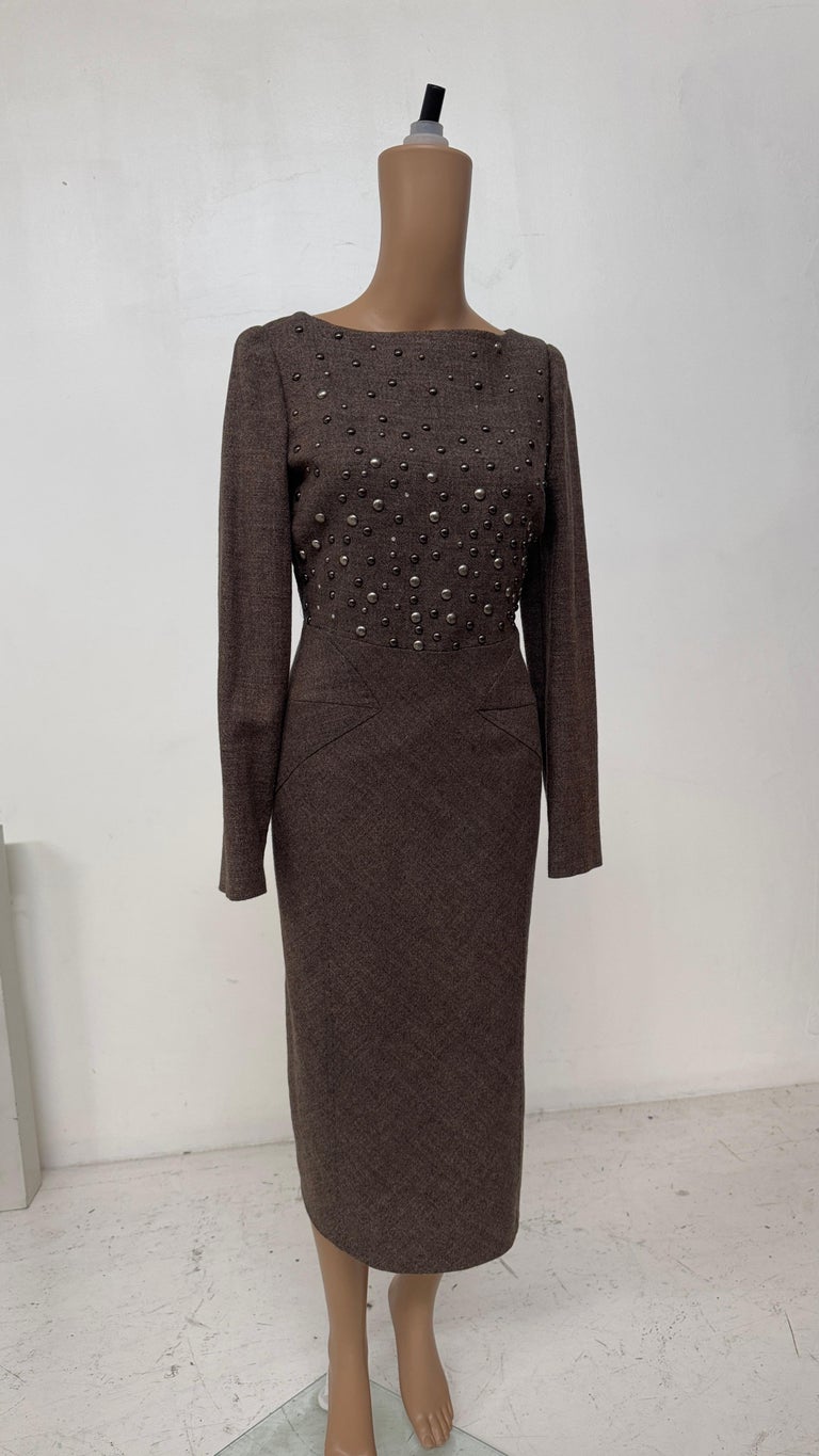 Alberta Ferretti Fall/Winter 2007 Runway Brown Tweed Dress with Stud For  Sale at 1stDibs