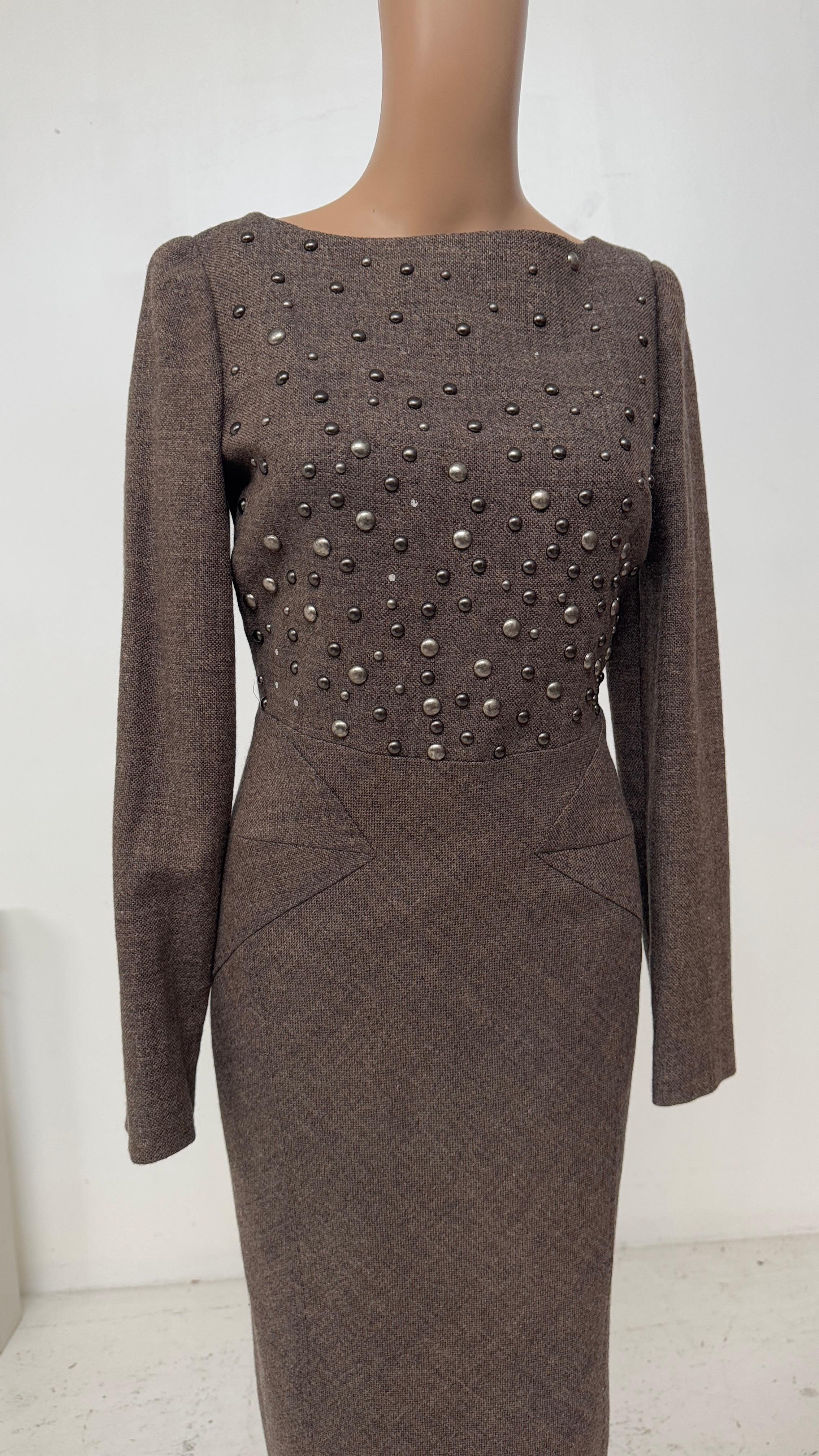 Alberta Ferretti Fall/Winter 2007 Runway Brown Tweed Dress with Stud In Excellent Condition For Sale In Milano, IT
