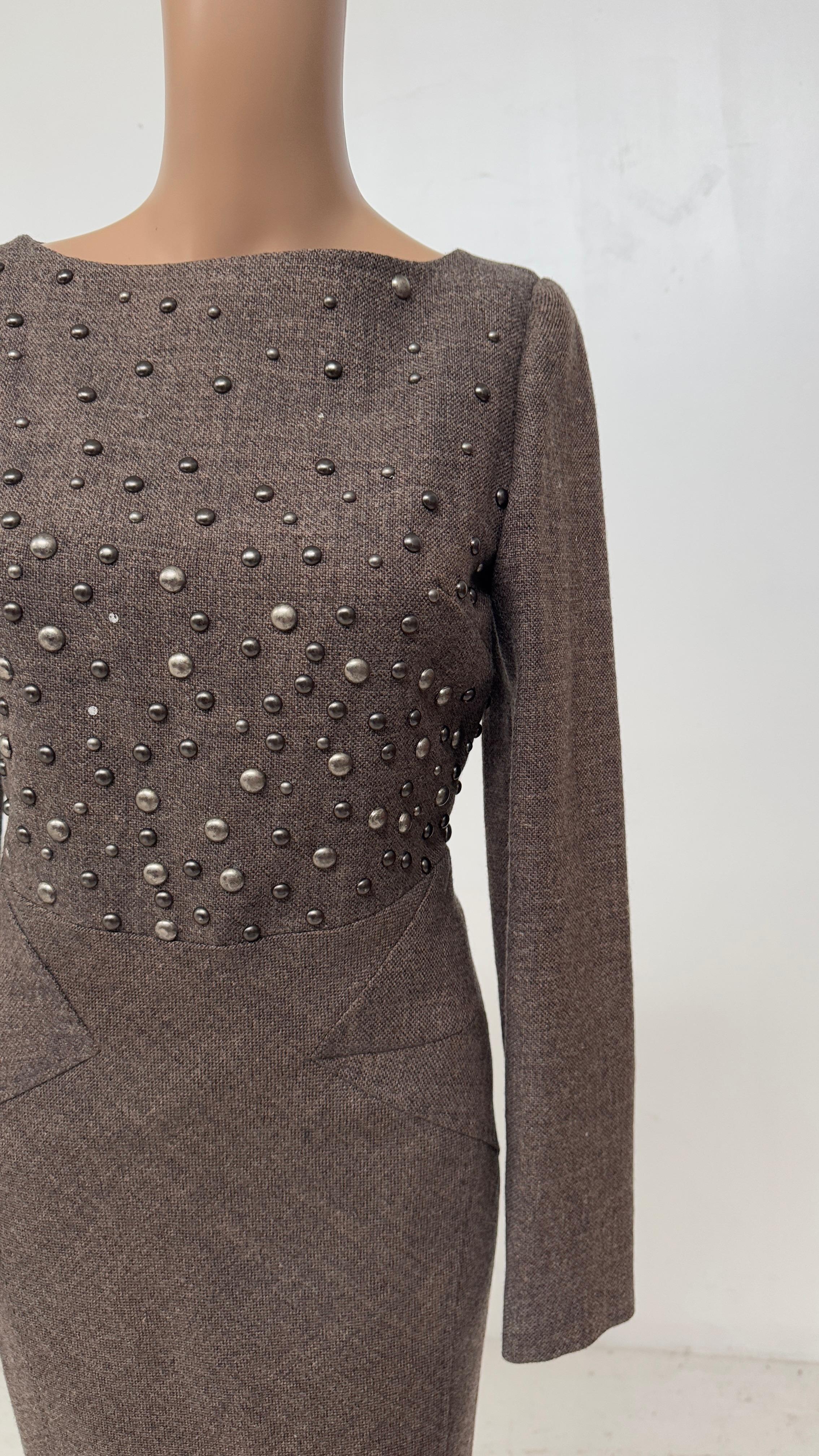 Women's Alberta Ferretti Fall/Winter 2007 Runway Brown Tweed Dress with Stud For Sale