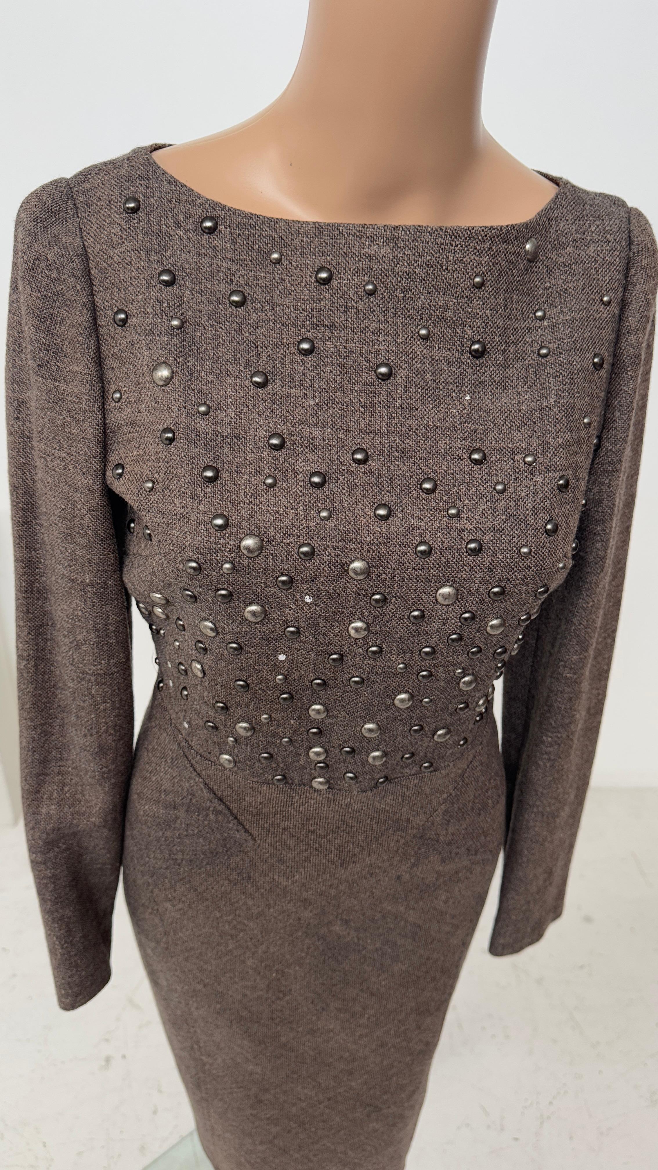 Alberta Ferretti Fall/Winter 2007 Runway Brown Tweed Dress with Stud For Sale 1