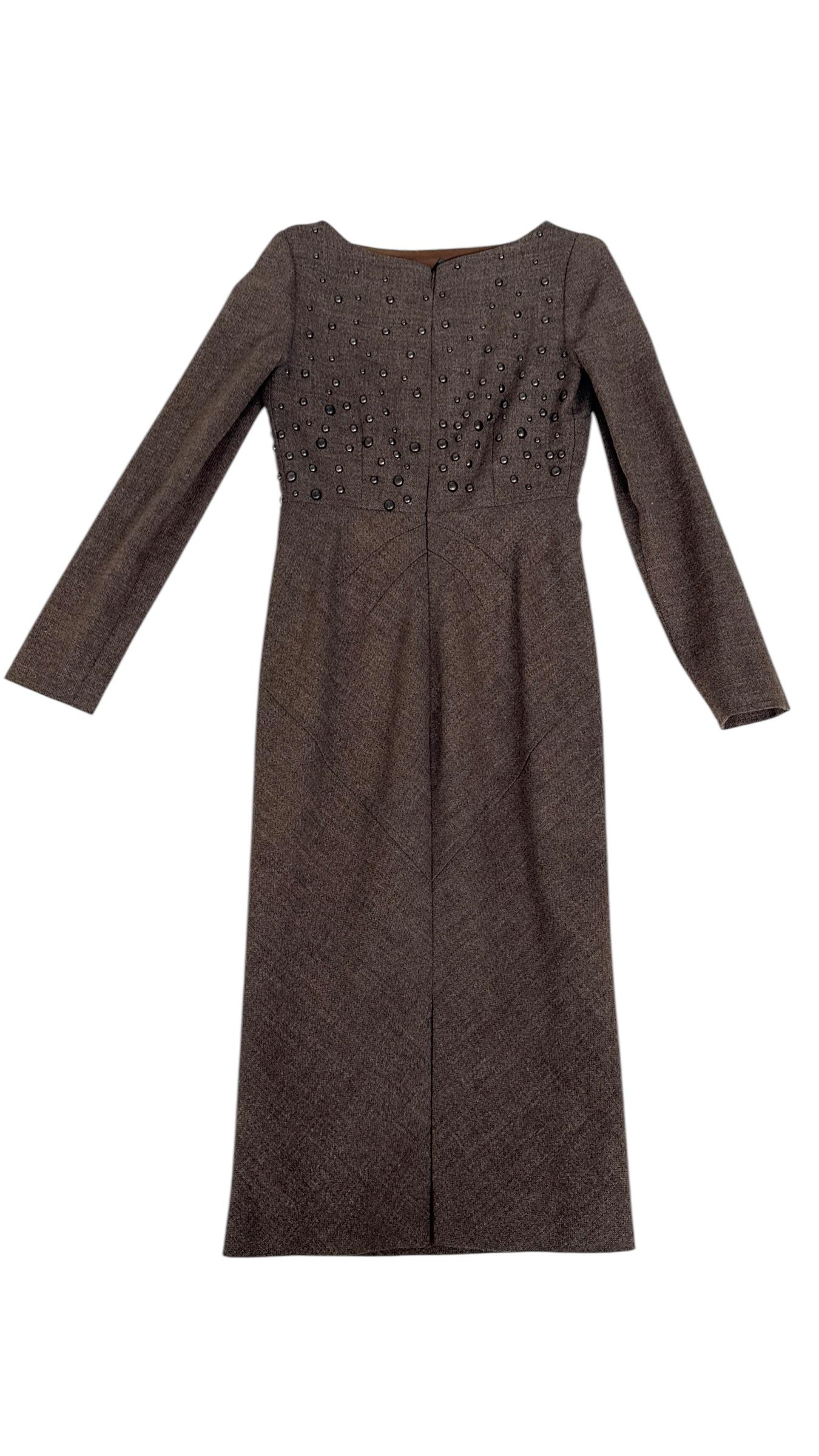 Alberta Ferretti Fall/Winter 2007 Runway Brown Tweed Dress with Stud For Sale 2