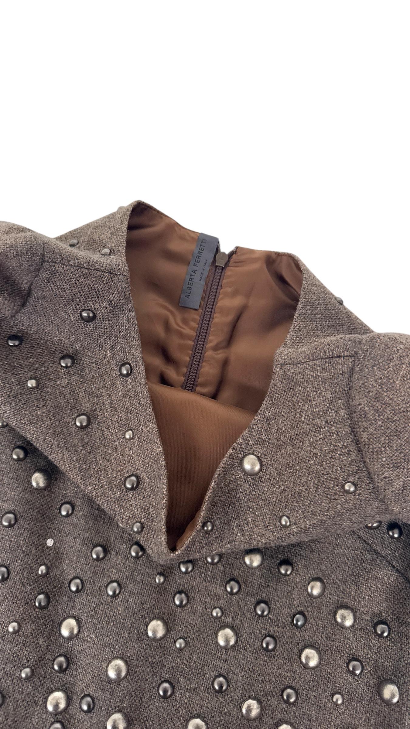 Alberta Ferretti Fall/Winter 2007 Runway Brown Tweed Dress with Stud For Sale 4