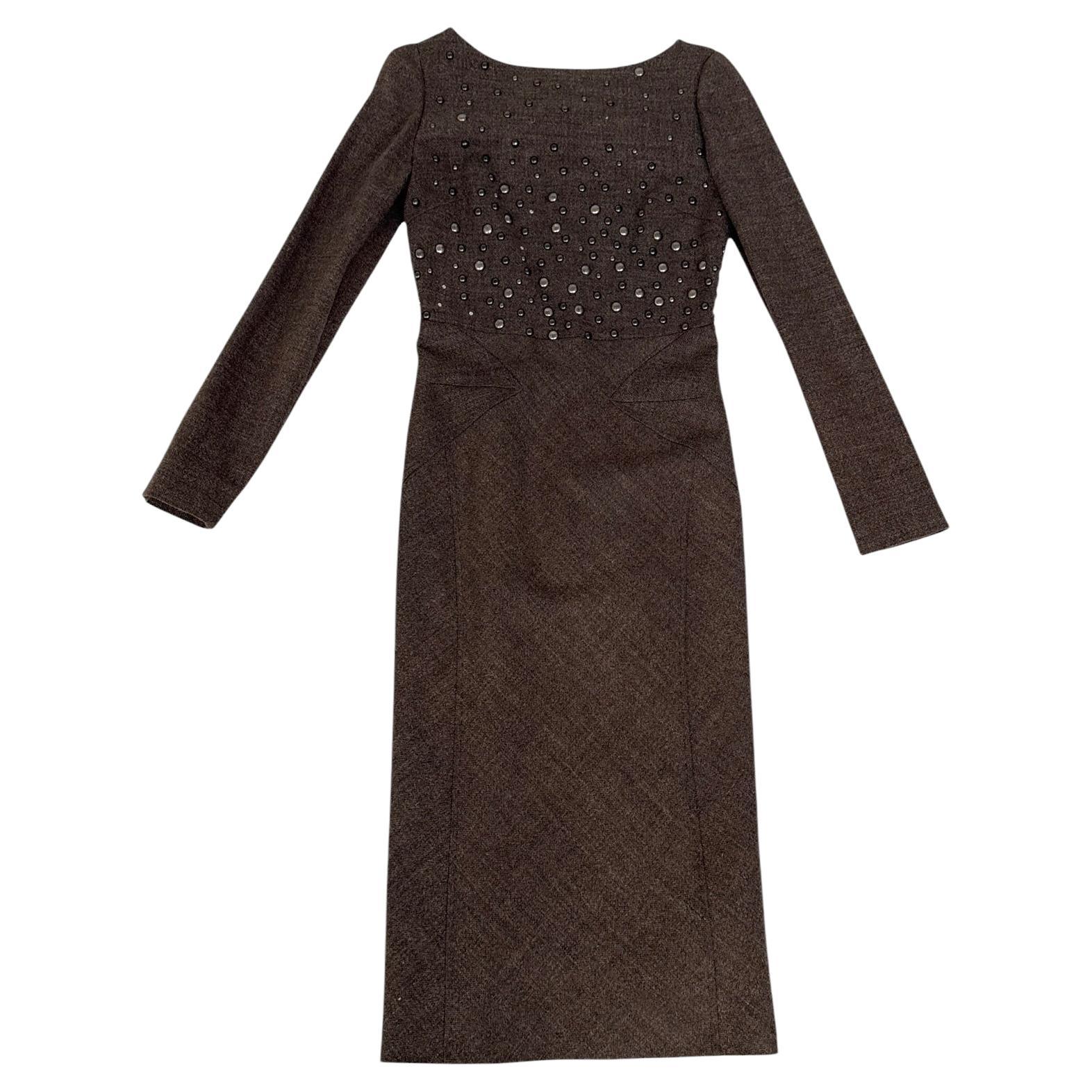 Alberta Ferretti Fall/Winter 2007 Runway Brown Tweed Dress with Stud For Sale