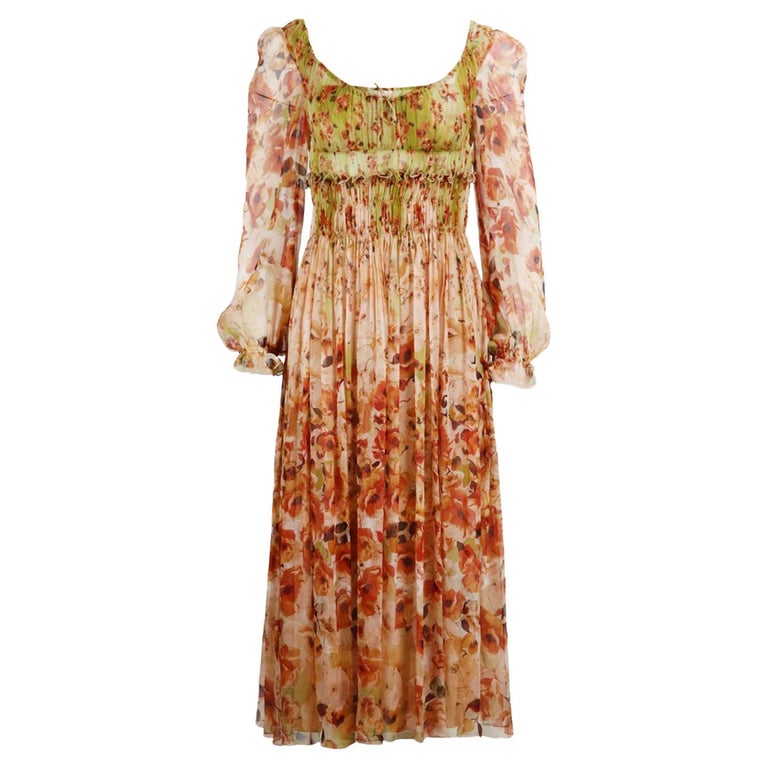 krystal debat repertoire Alberta Ferretti Floral Print Silk Georgette Midi Dress It 38 Uk 6 For Sale  at 1stDibs