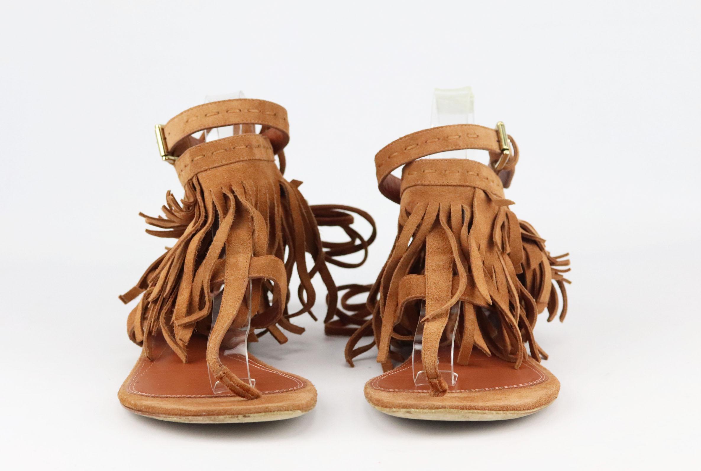 Sandalias de ante con flecos Alberta Ferretti Marrón