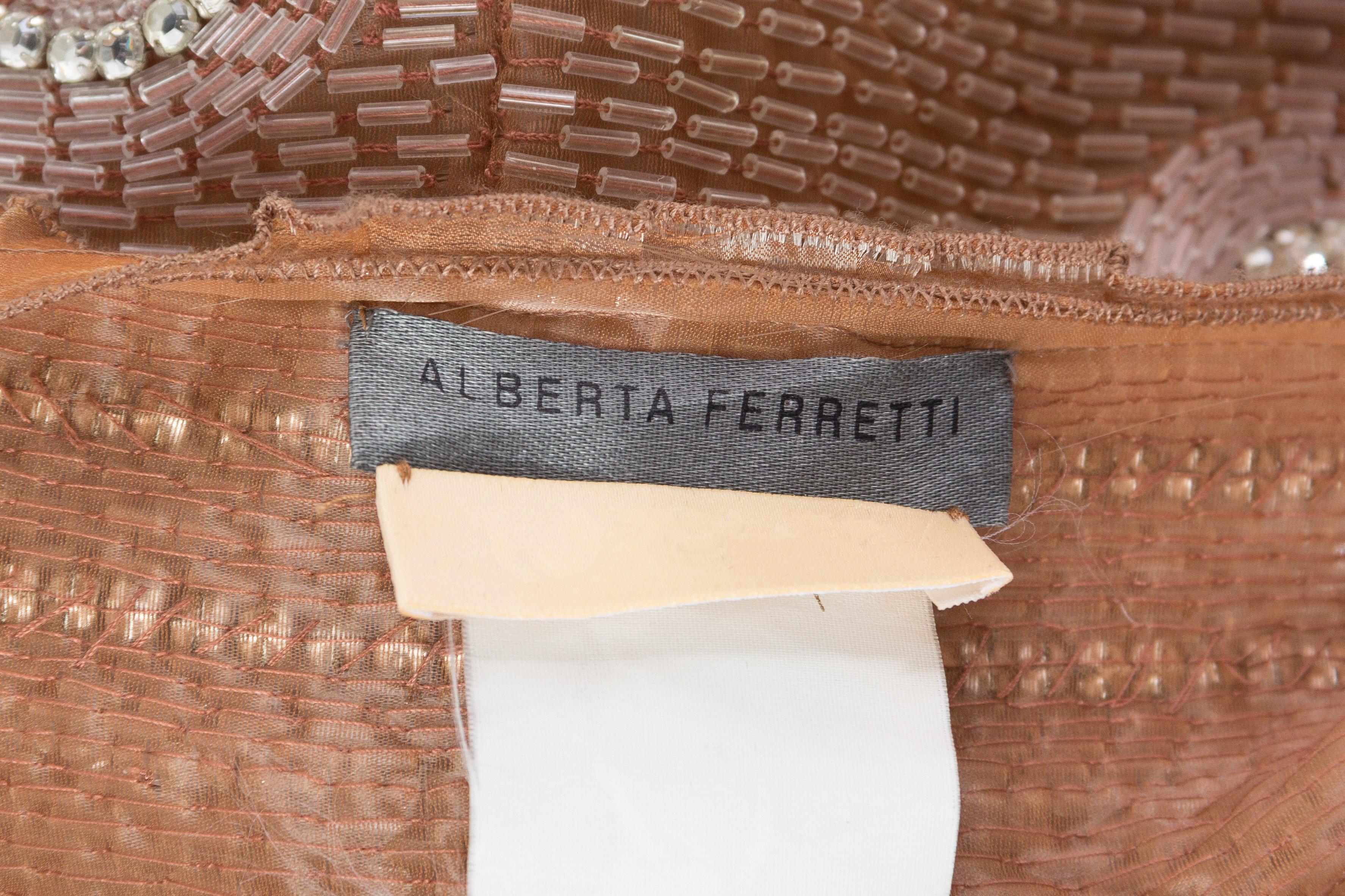 1990S ALBERTA FERRETTI Nude Silk & Lurex Organza Fully Beaded Modernist A-Line  For Sale 5