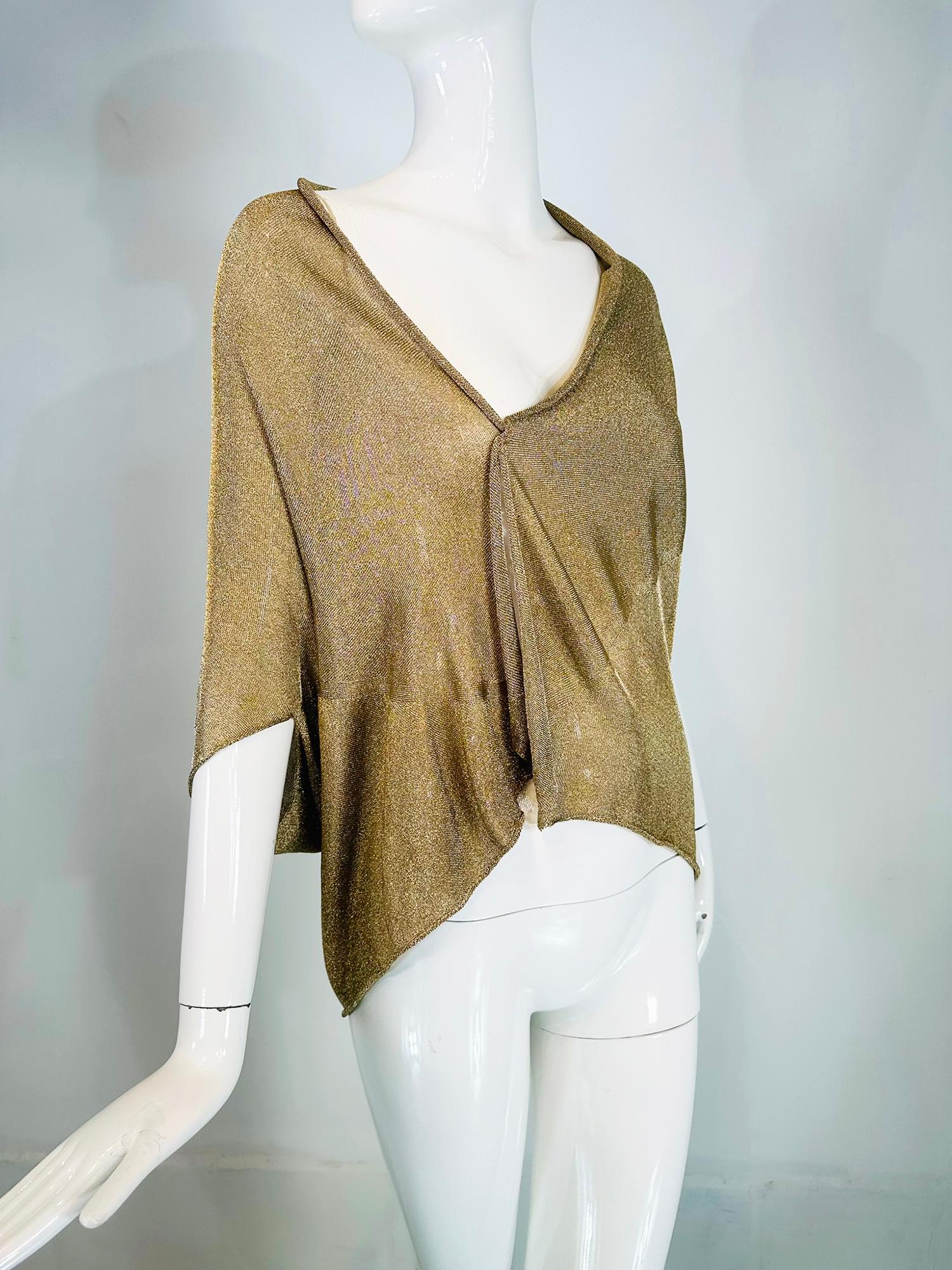Alberta Ferretti Gold Metallic Knit Asymmetrical Cropped Draped Layering Shrug   For Sale 7