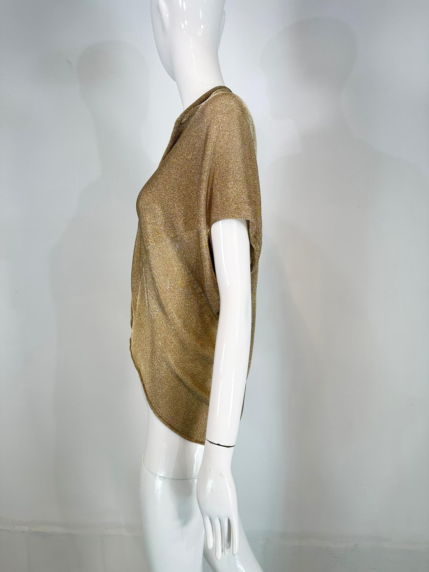 Women's Alberta Ferretti Gold Metallic Knit Asymmetrical Cropped Draped Layering Shrug   For Sale
