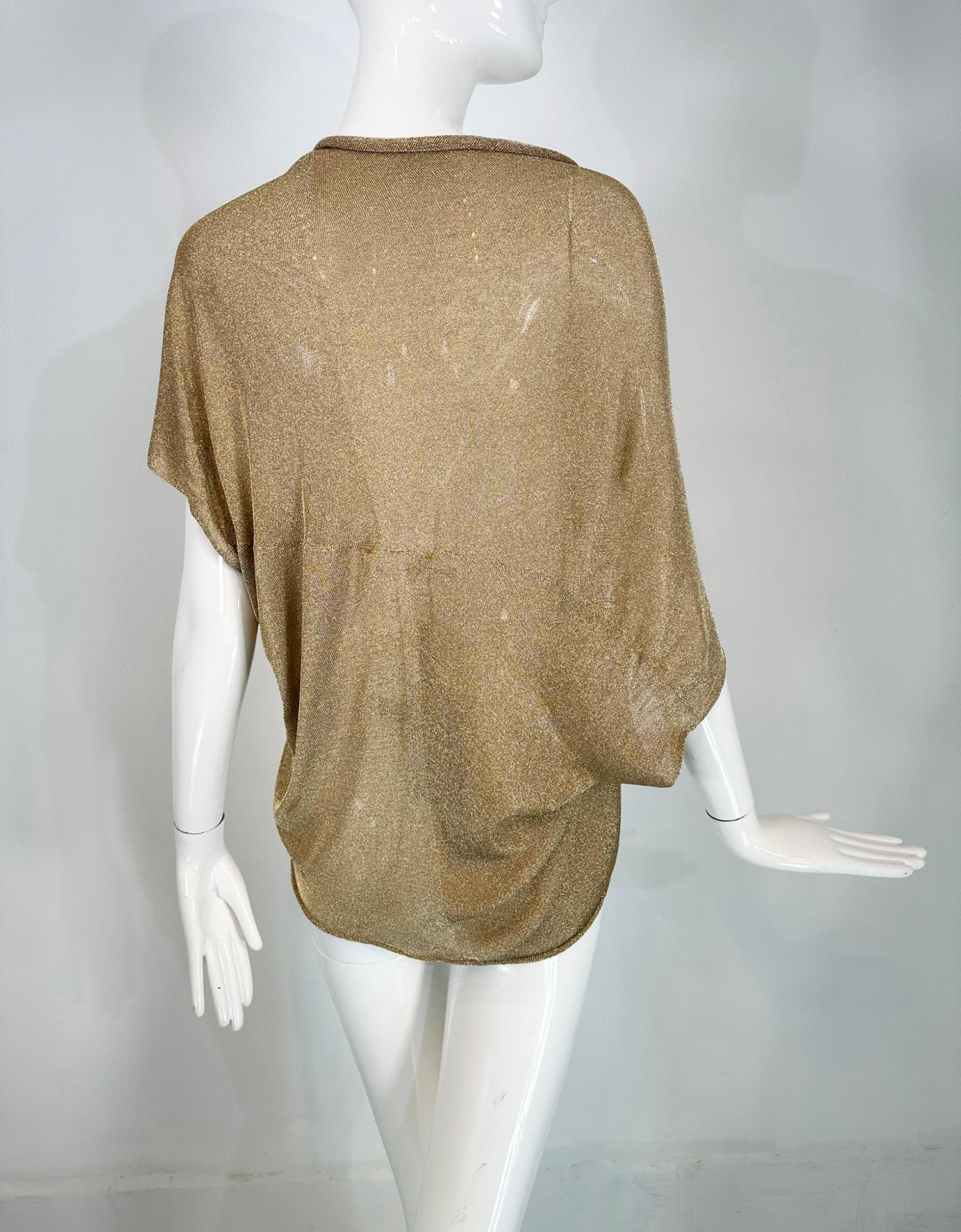 Alberta Ferretti Gold Metallic Knit Asymmetrical Cropped Draped Layering Shrug For Sale 3