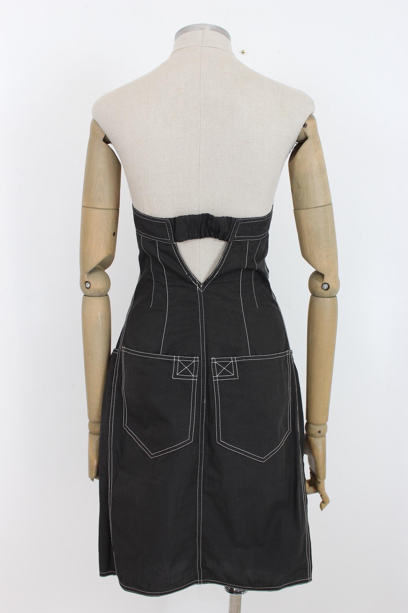 Alberta Ferretti Gray Cotton Vintage Off Shoulder Dress In Excellent Condition For Sale In Brindisi, Bt