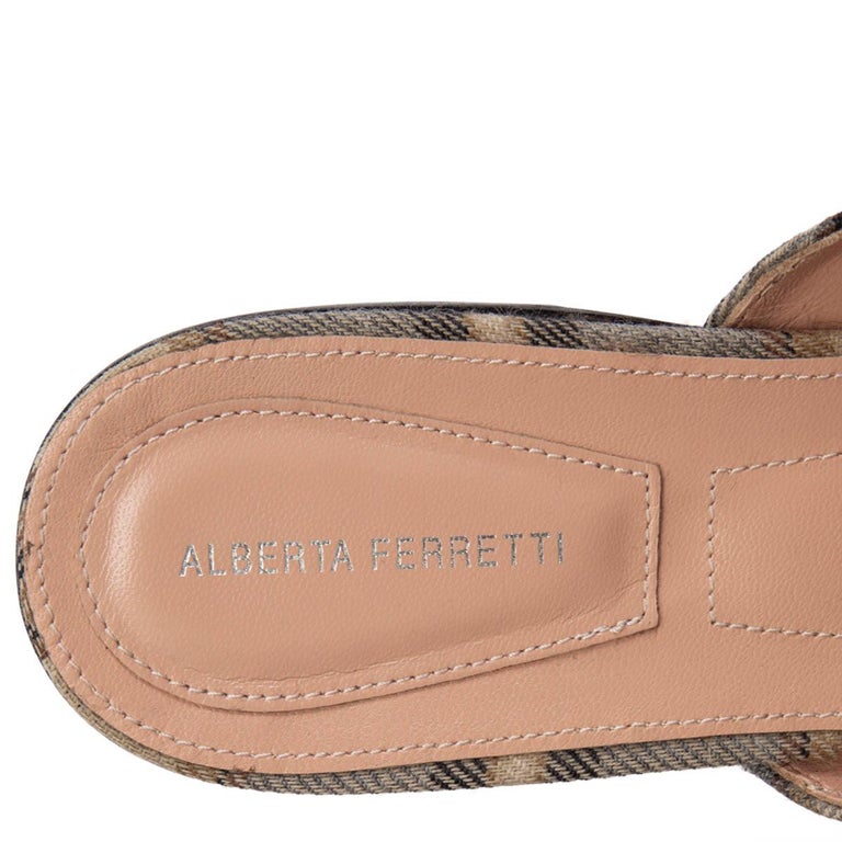 ALBERTA FERRETTI gray MIA EMBROIDERED PLAID Mules Flats Shoes 38 For Sale 1stDibs