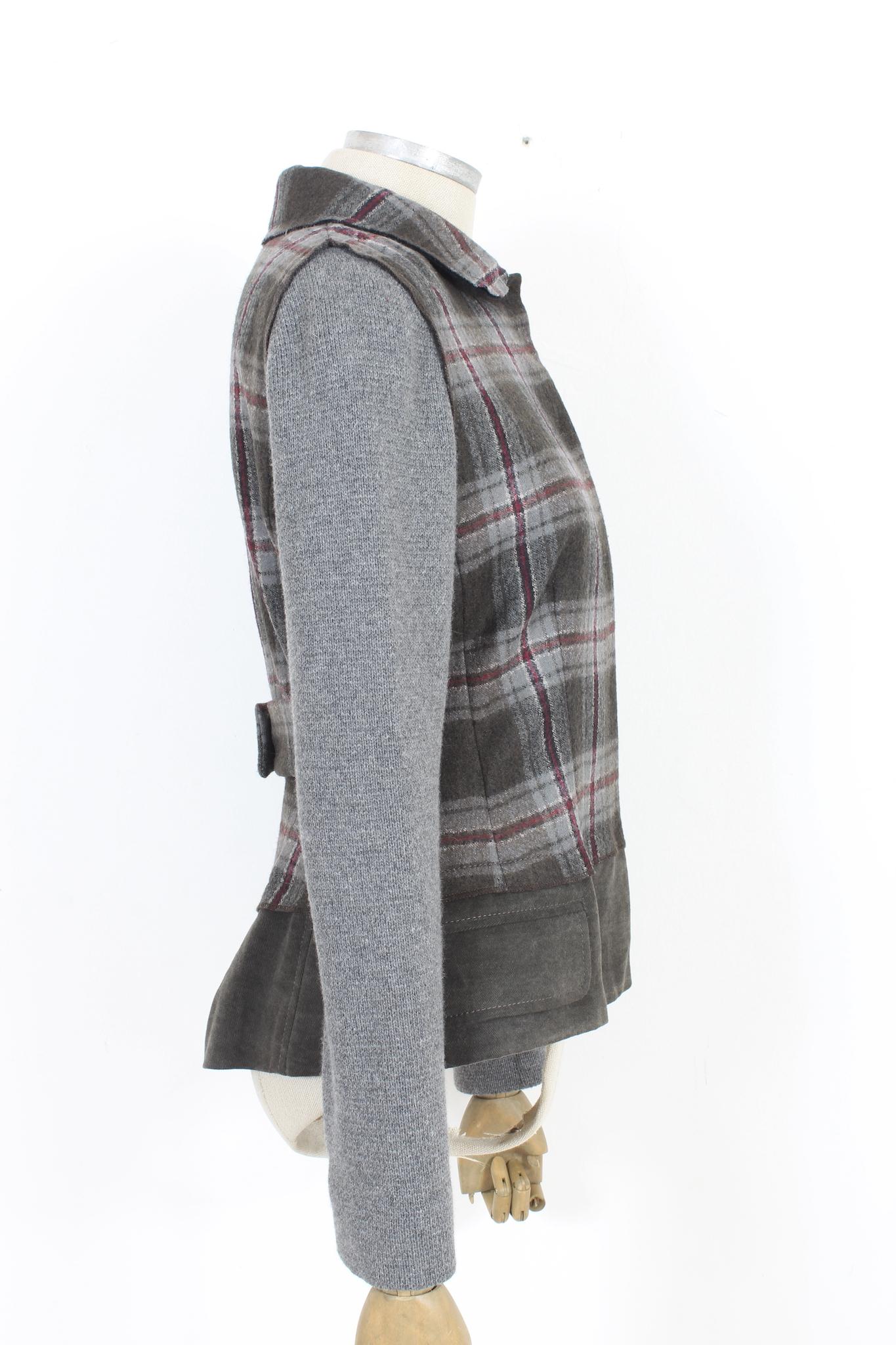 Alberta Ferretti Gray Red Wool Check Coat Jacket 2000s In Excellent Condition For Sale In Brindisi, Bt