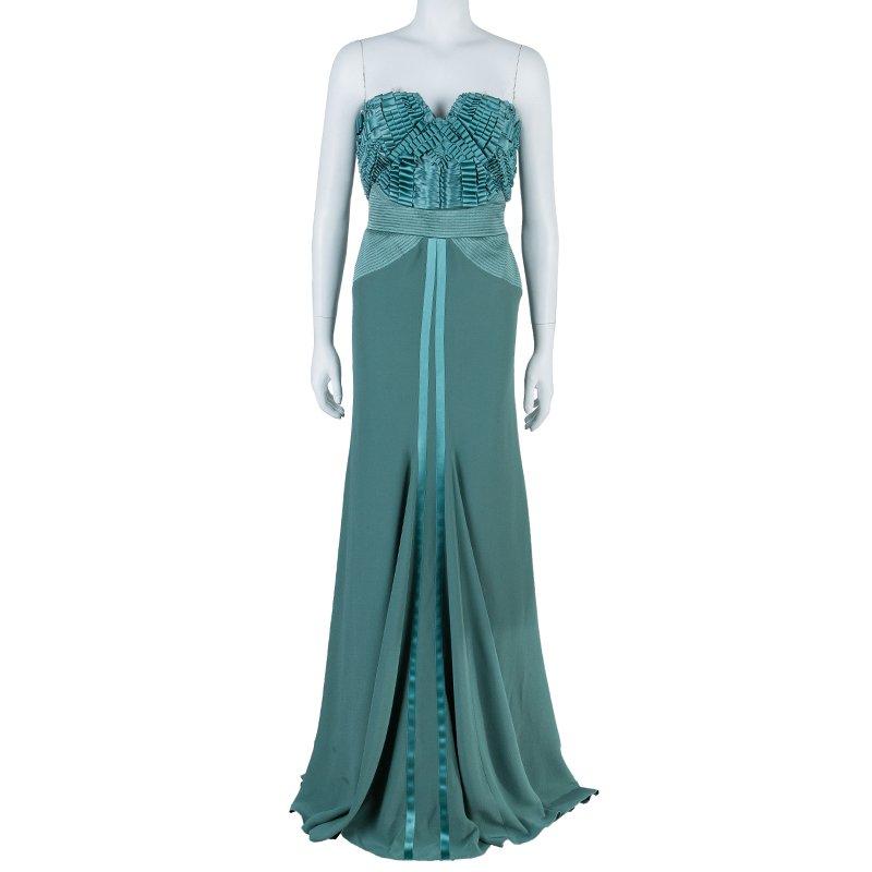 Alberta Ferretti Green Embellished Bustier Evening Gown M In Excellent Condition In Dubai, Al Qouz 2