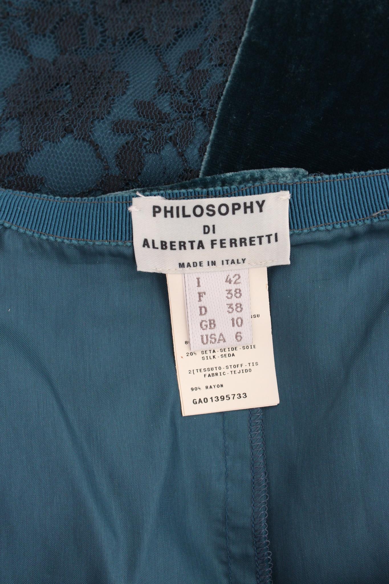 Alberta Ferretti Green Lace Silk Velvet Long Skirt 2000s en vente 1