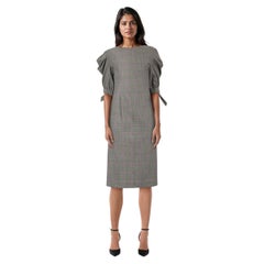 Alberta Ferretti Grey Tartan Ruched Sleeve Dress Size L