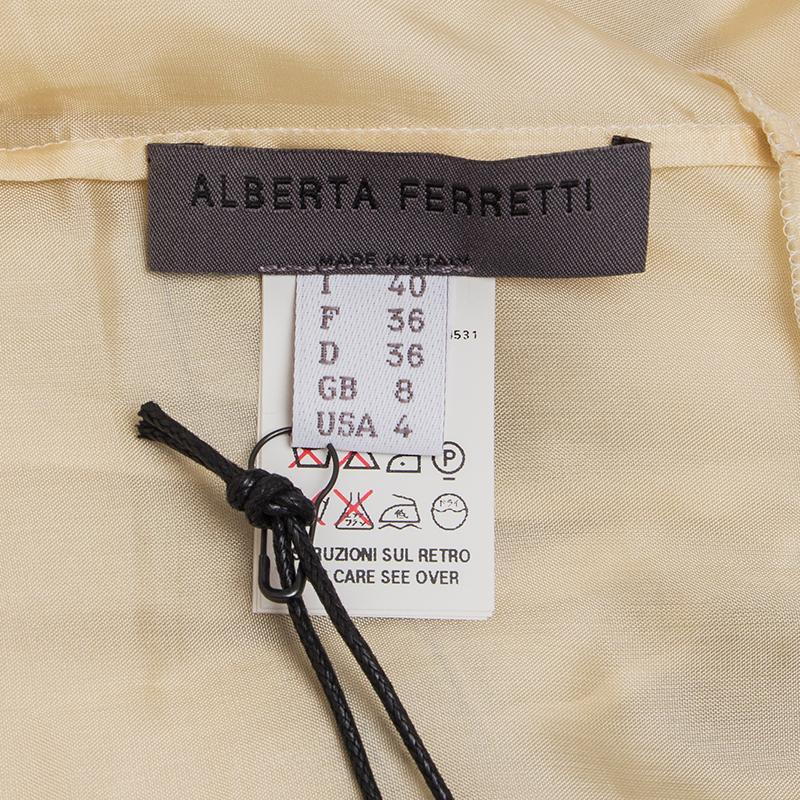 ALBERTA FERRETTI ivory grey black silk BEADED EMPIRE WAIST Dress 40 S In Excellent Condition For Sale In Zürich, CH