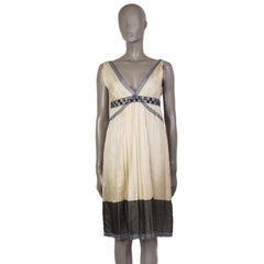 ALBERTA FERRETTI - Robe en soie noire ivoire et grise avec ceinture émeraude, taille 40 S