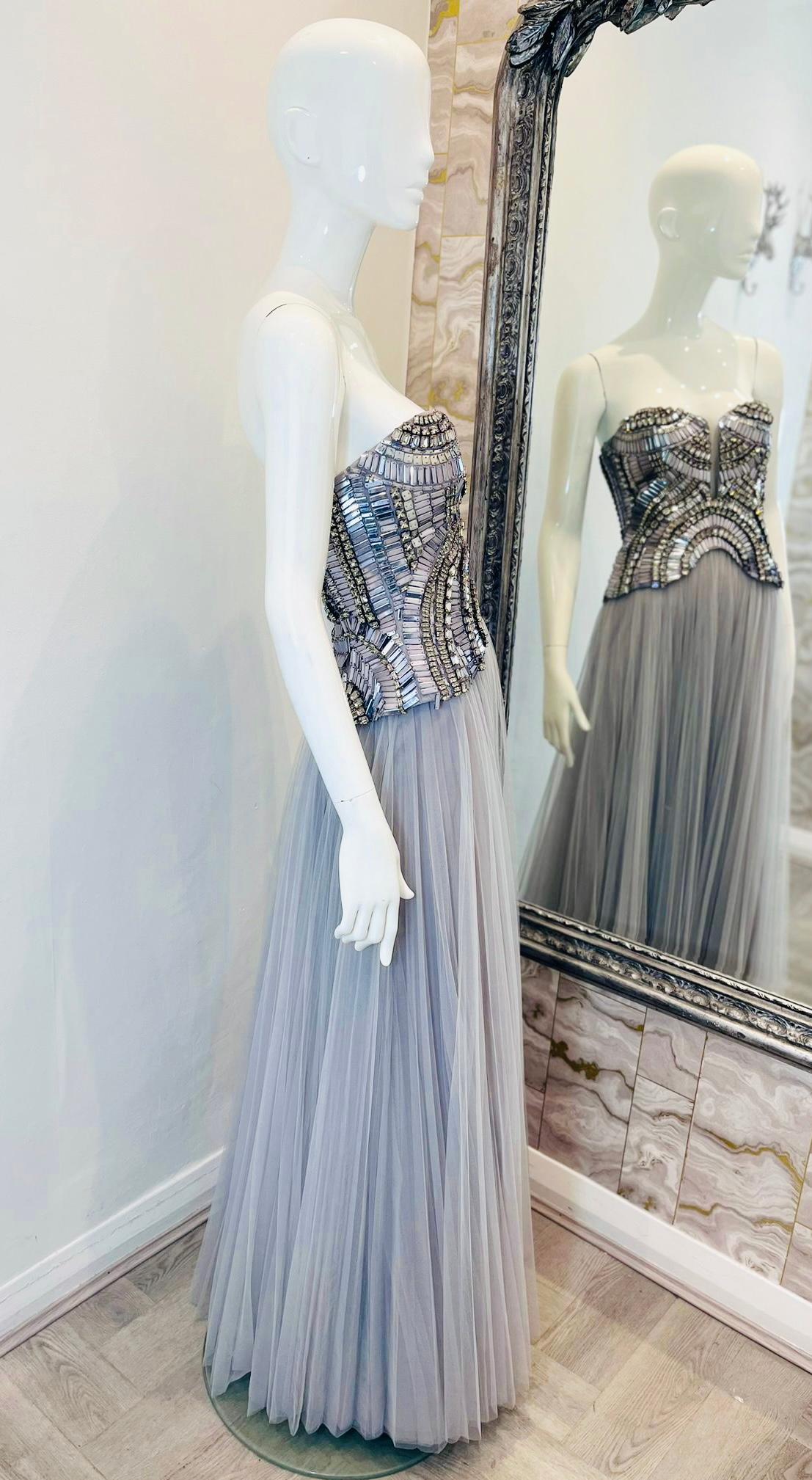 Alberta Ferretti Limited Edition Crystal & Bead Tulle Gown In Good Condition In London, GB
