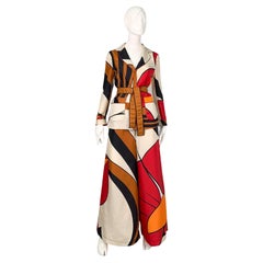 Alberta Ferretti Limited Edition pure silk colourful printed trouser suit, coord