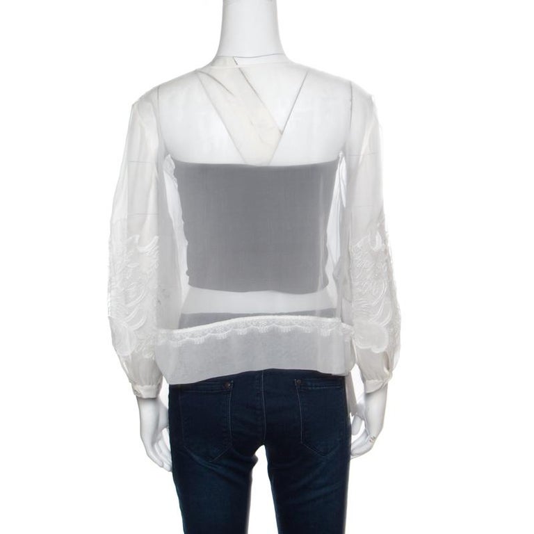 Alberta Ferretti Limited Edition White Lace and Silk Sheer Long Sleeve ...