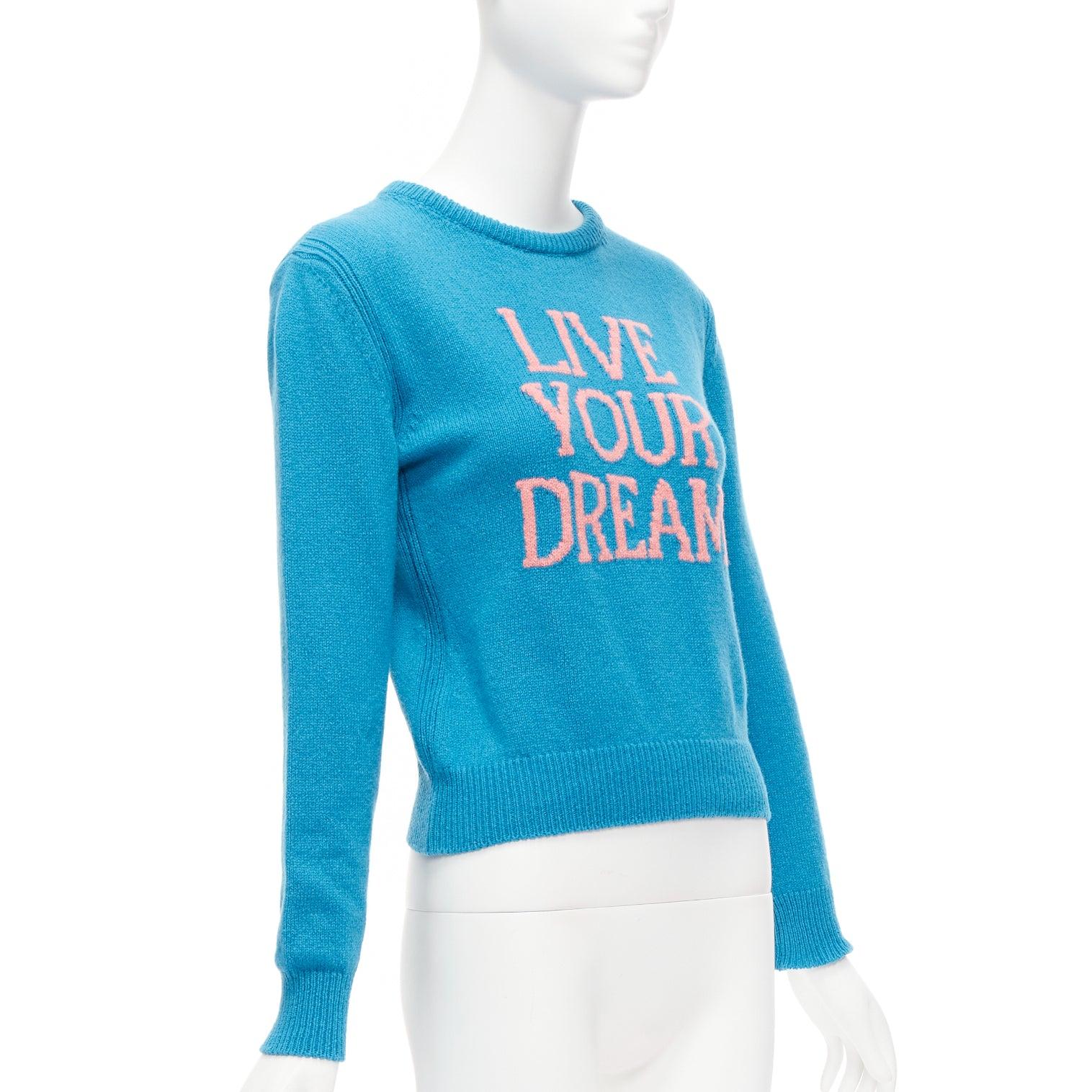 ALBERTA FERRETTI Live YOur Dream blue pink cashmere cropped sweater IT38 XS In Excellent Condition For Sale In Hong Kong, NT