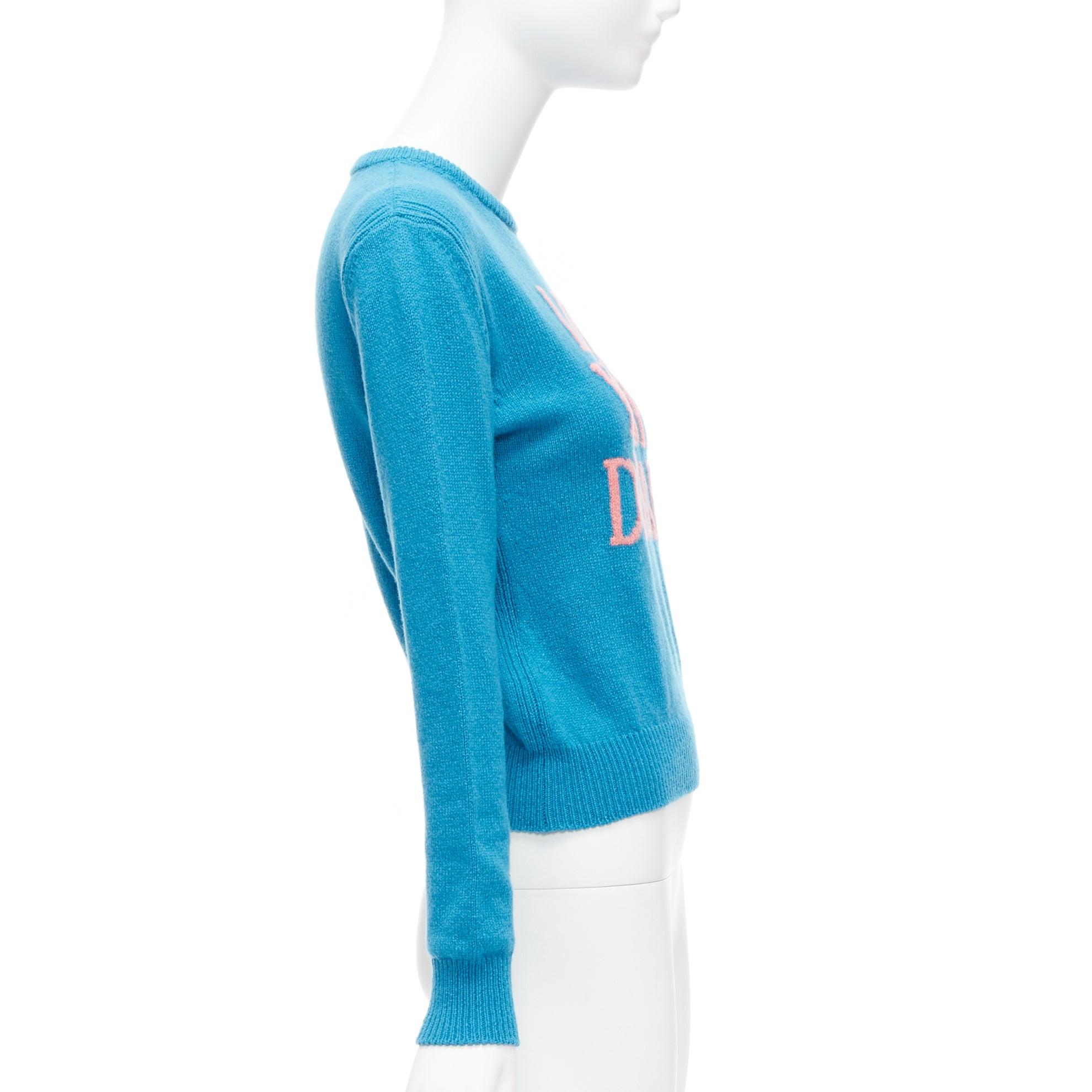 ALBERTA FERRETTI Live YOur Dream blue pink cashmere cropped sweater IT38 XS In Excellent Condition For Sale In Hong Kong, NT
