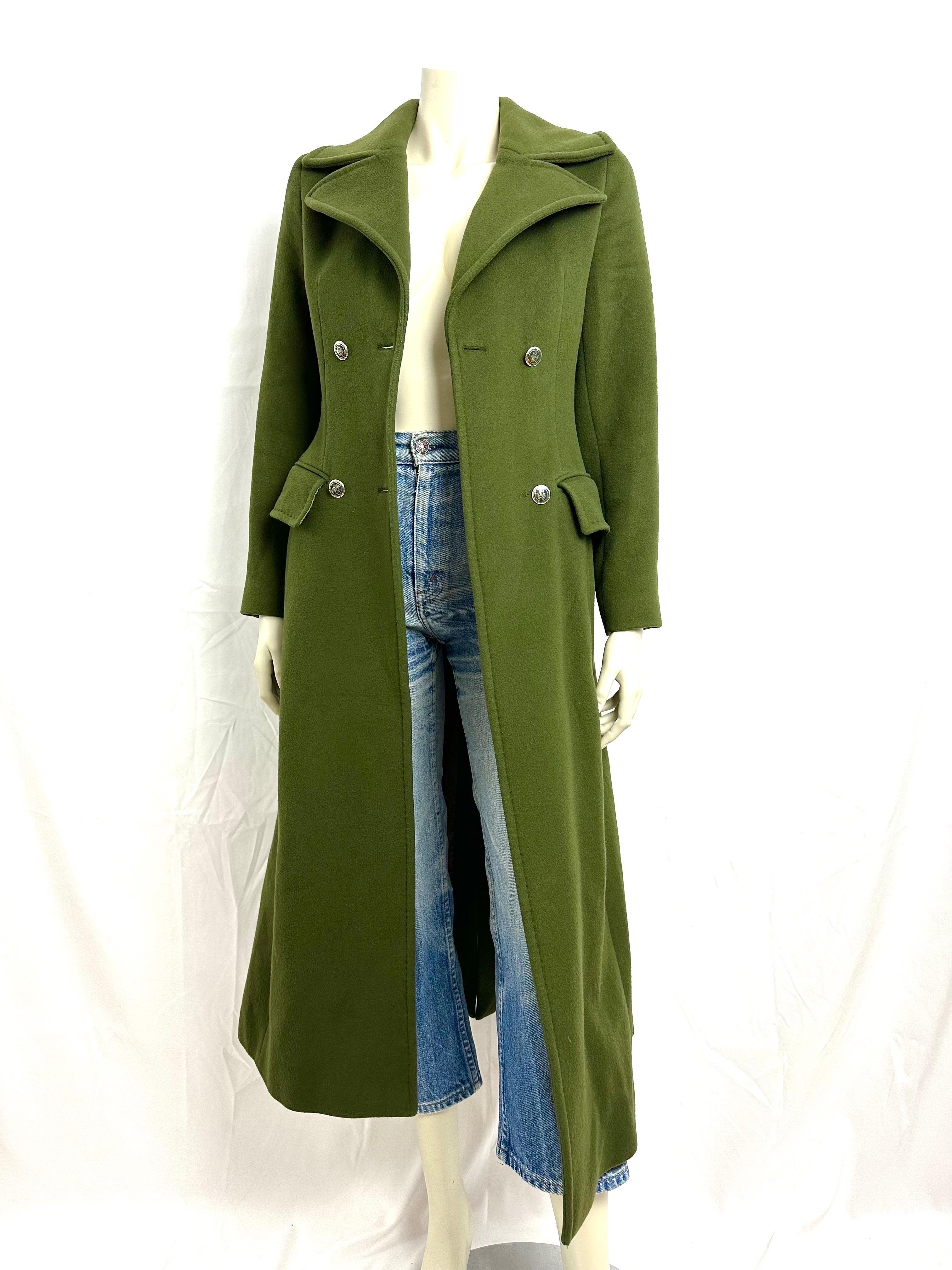 Alberta Ferretti long slim-fit coat in khaki wool For Sale 6