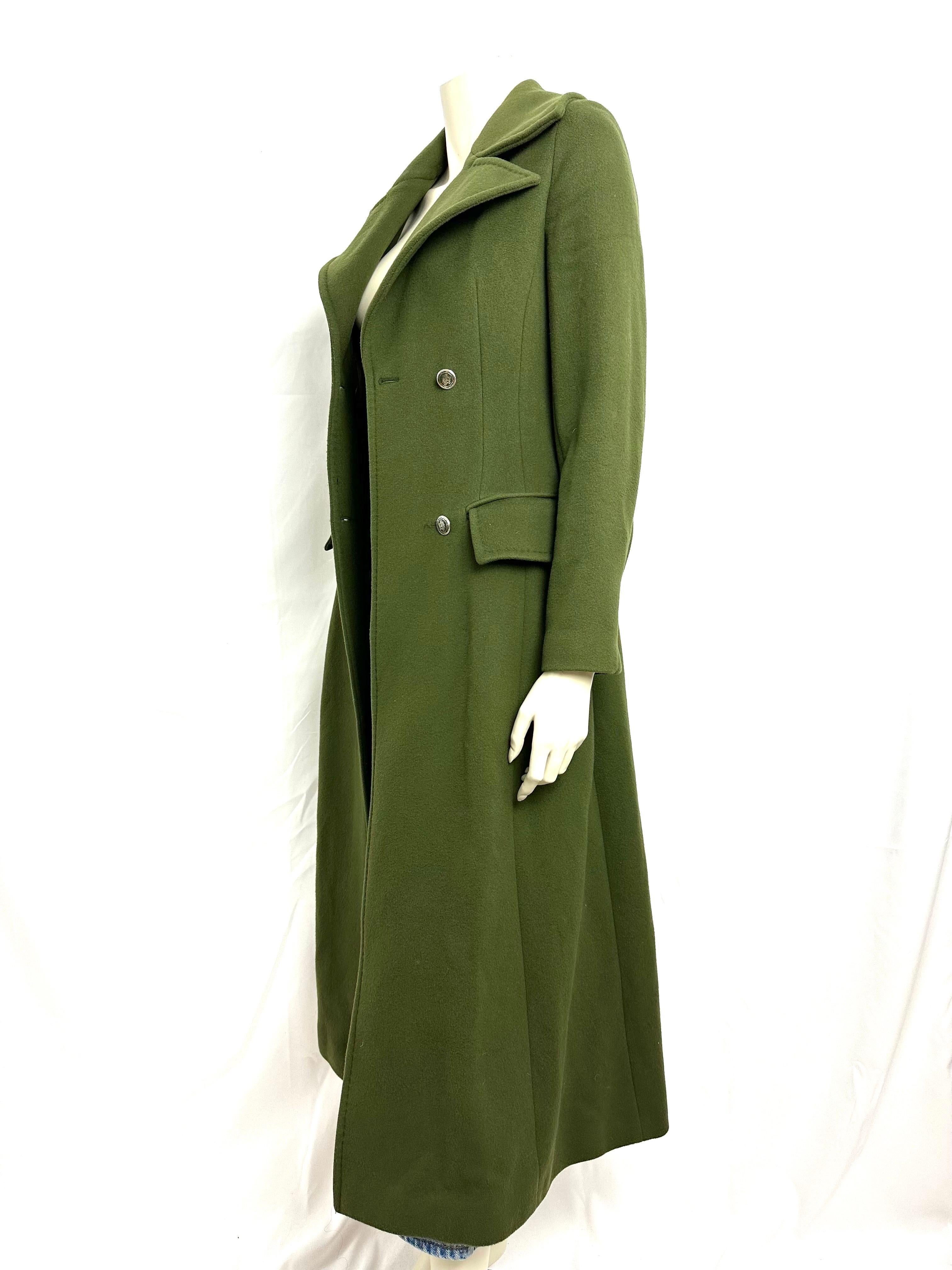 Alberta Ferretti long slim-fit coat in khaki wool For Sale 7