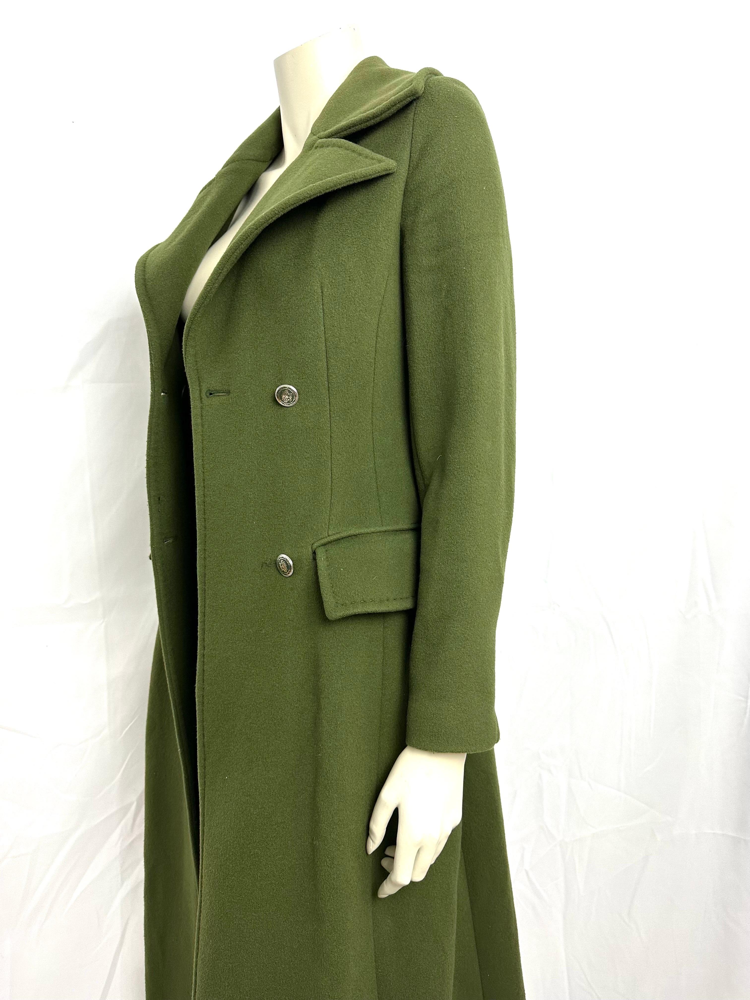 Alberta Ferretti long slim-fit coat in khaki wool For Sale 8