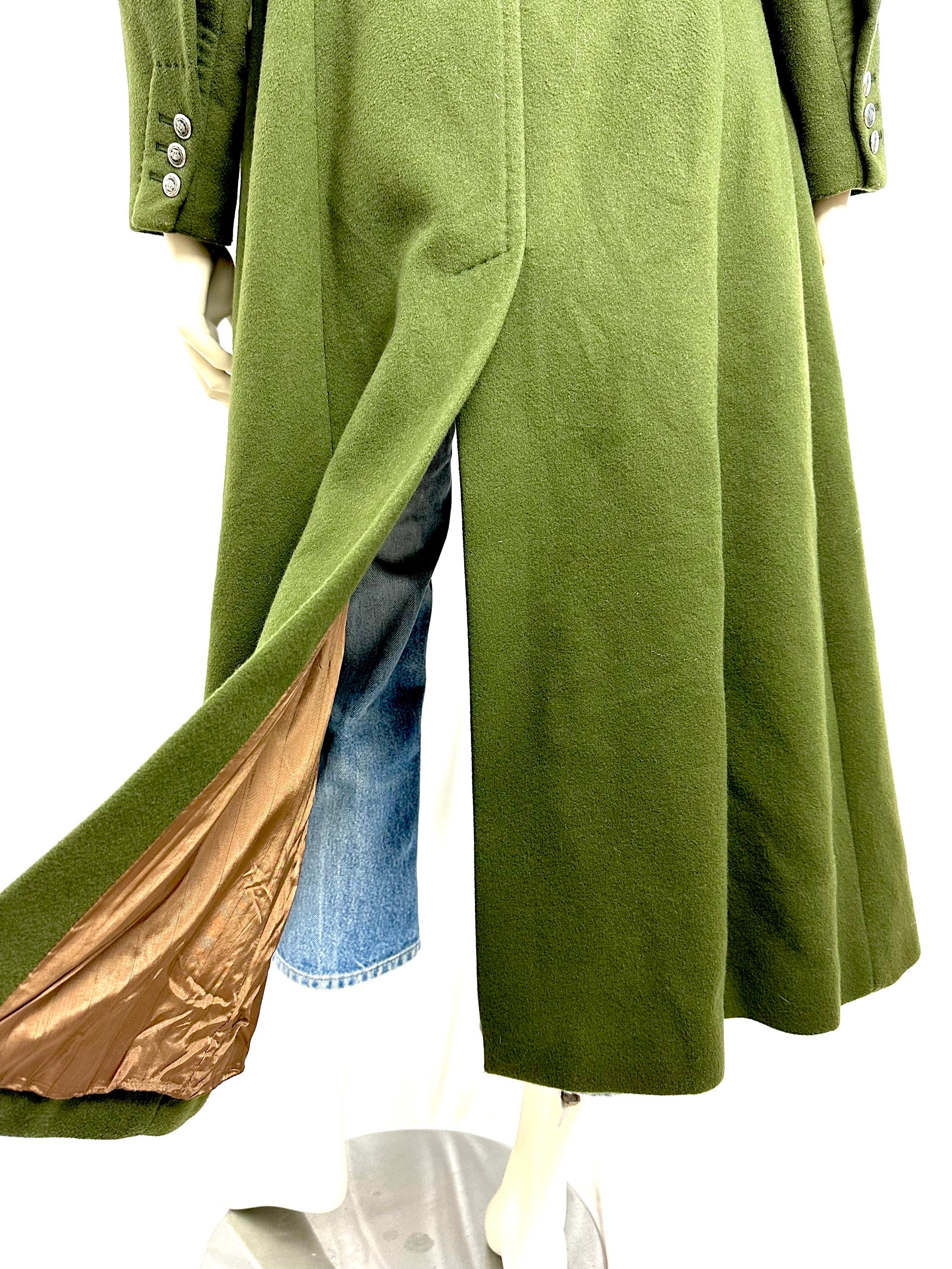 Alberta Ferretti long slim-fit coat in khaki wool For Sale 9