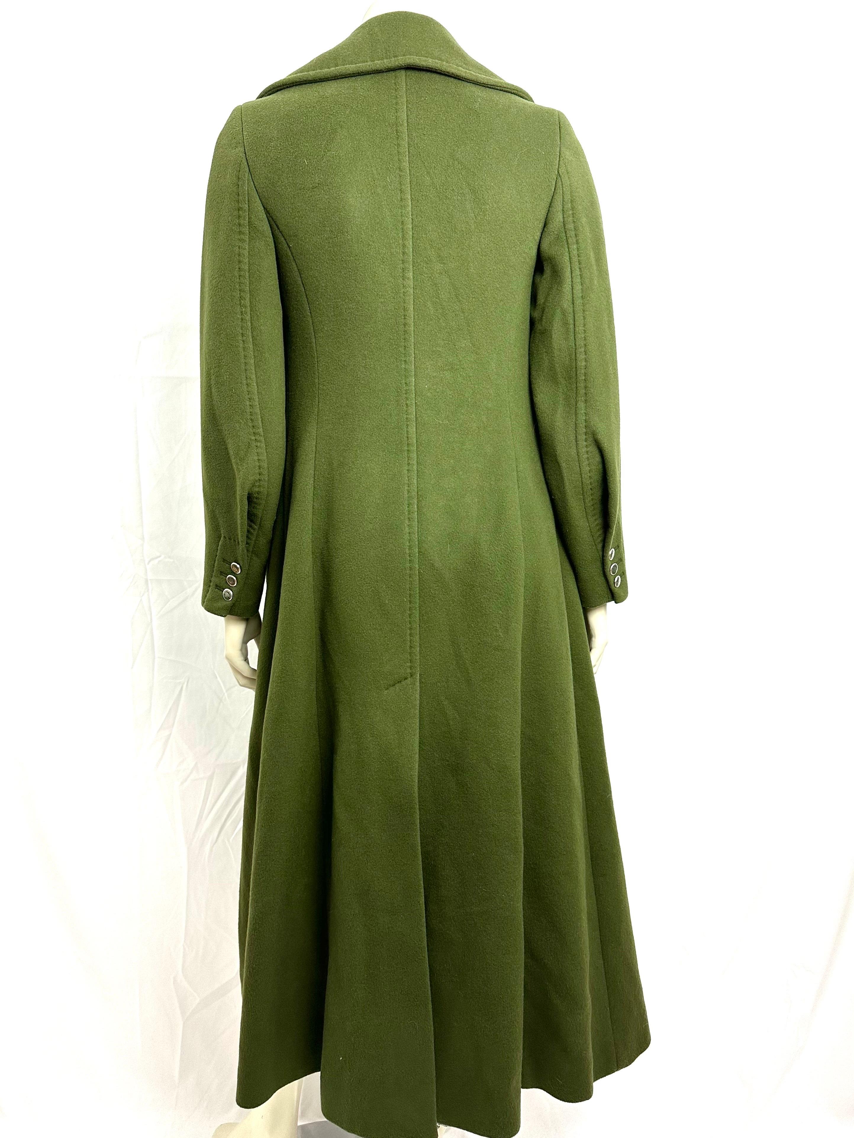 Alberta Ferretti long slim-fit coat in khaki wool For Sale 10