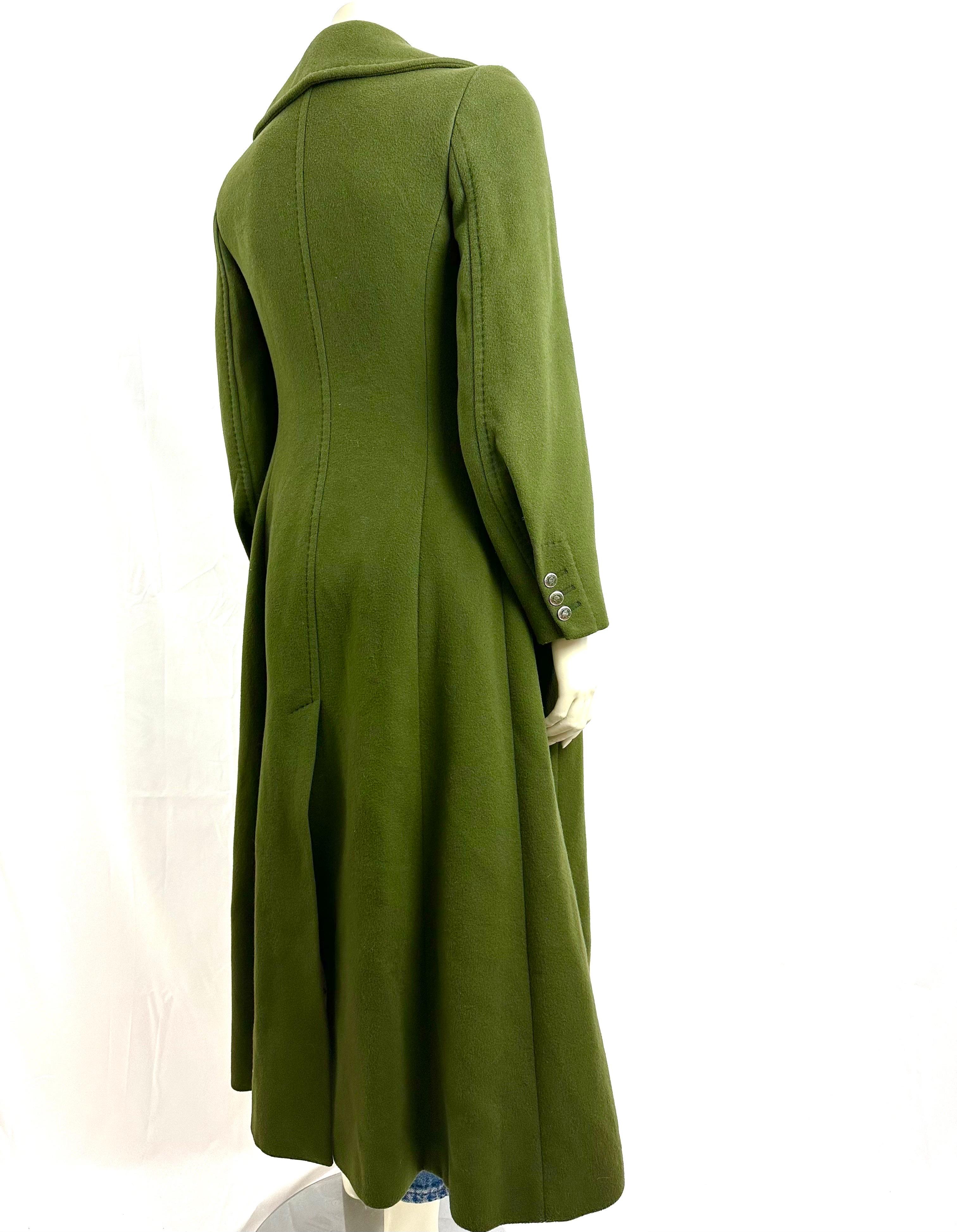 Alberta Ferretti long slim-fit coat in khaki wool For Sale 12