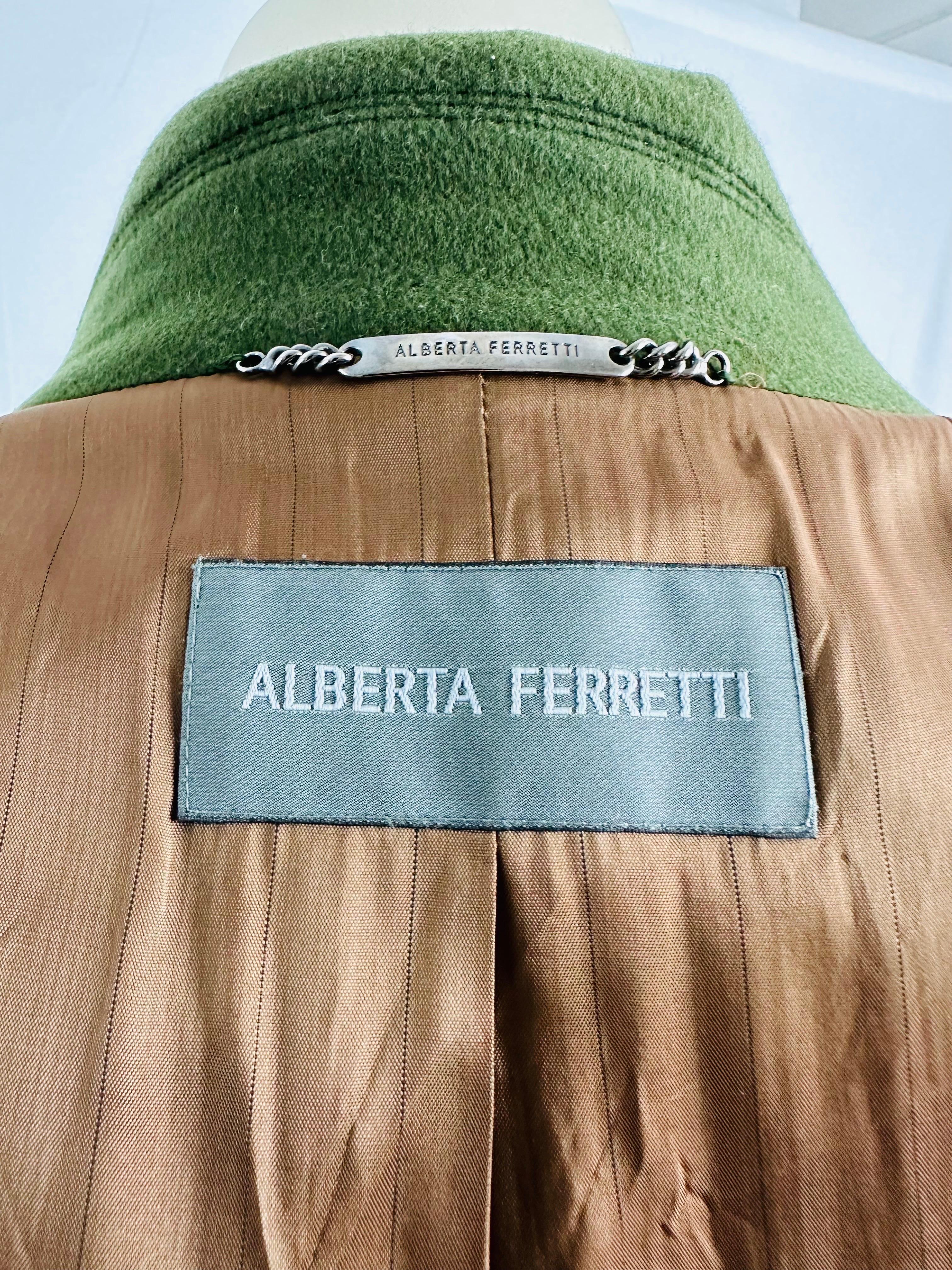 Alberta Ferretti long slim-fit coat in khaki wool For Sale 13