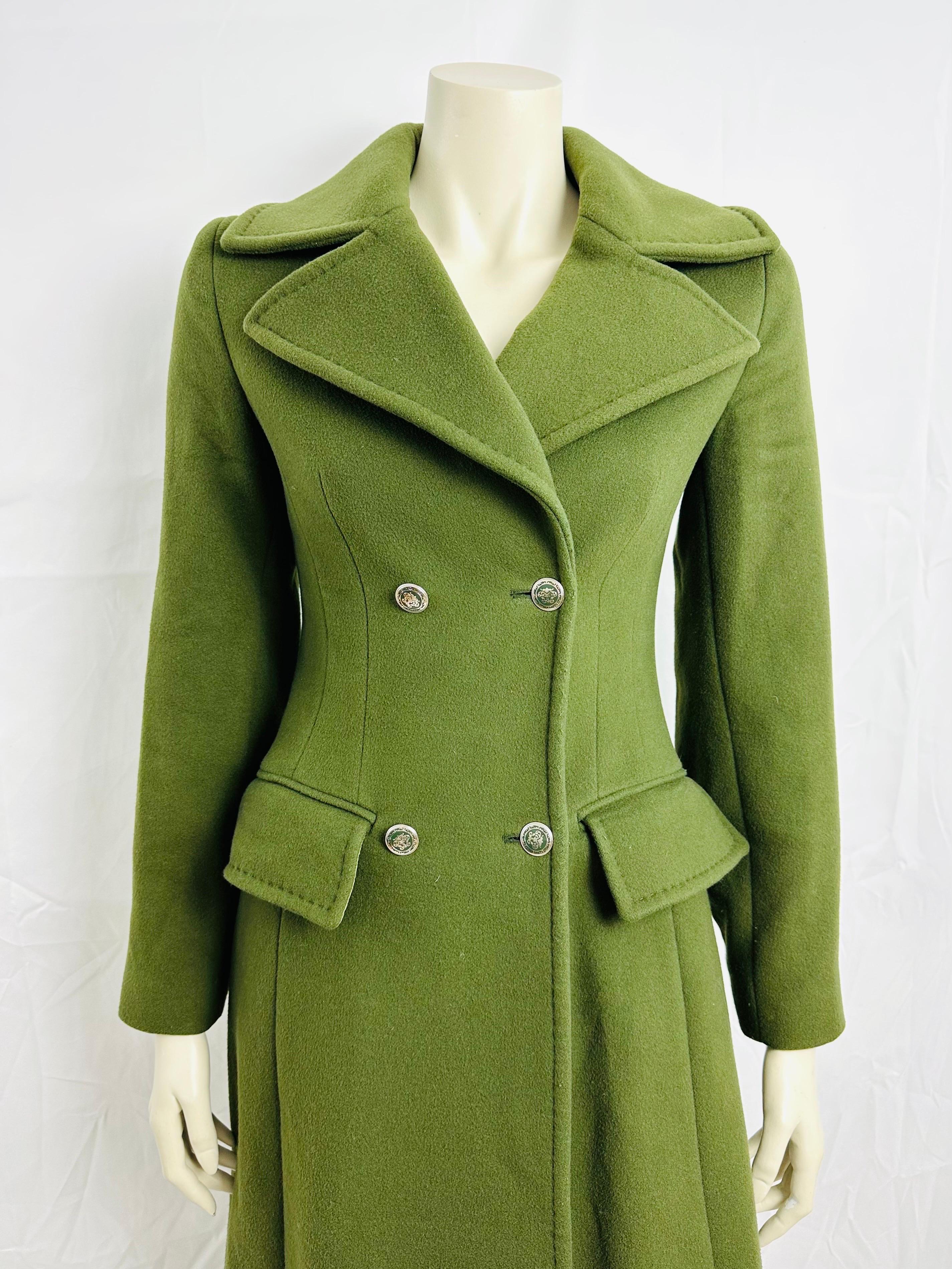 Alberta Ferretti long slim-fit coat in khaki wool In Good Condition For Sale In L'ESCALA, ES