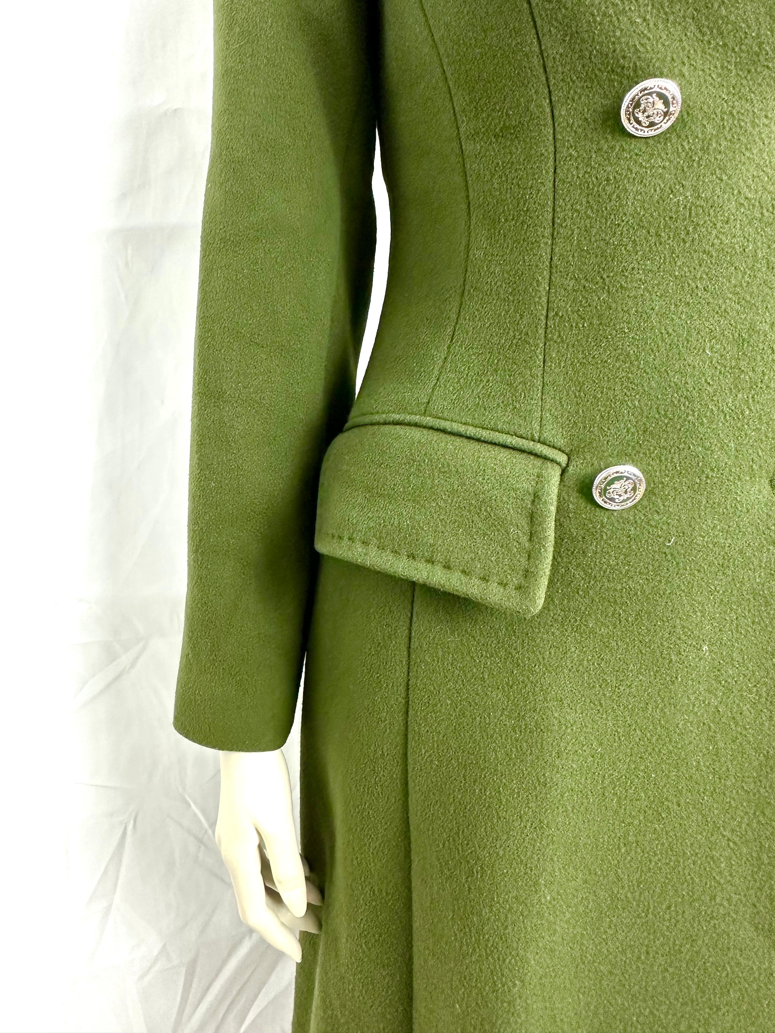 Alberta Ferretti long slim-fit coat in khaki wool For Sale 1
