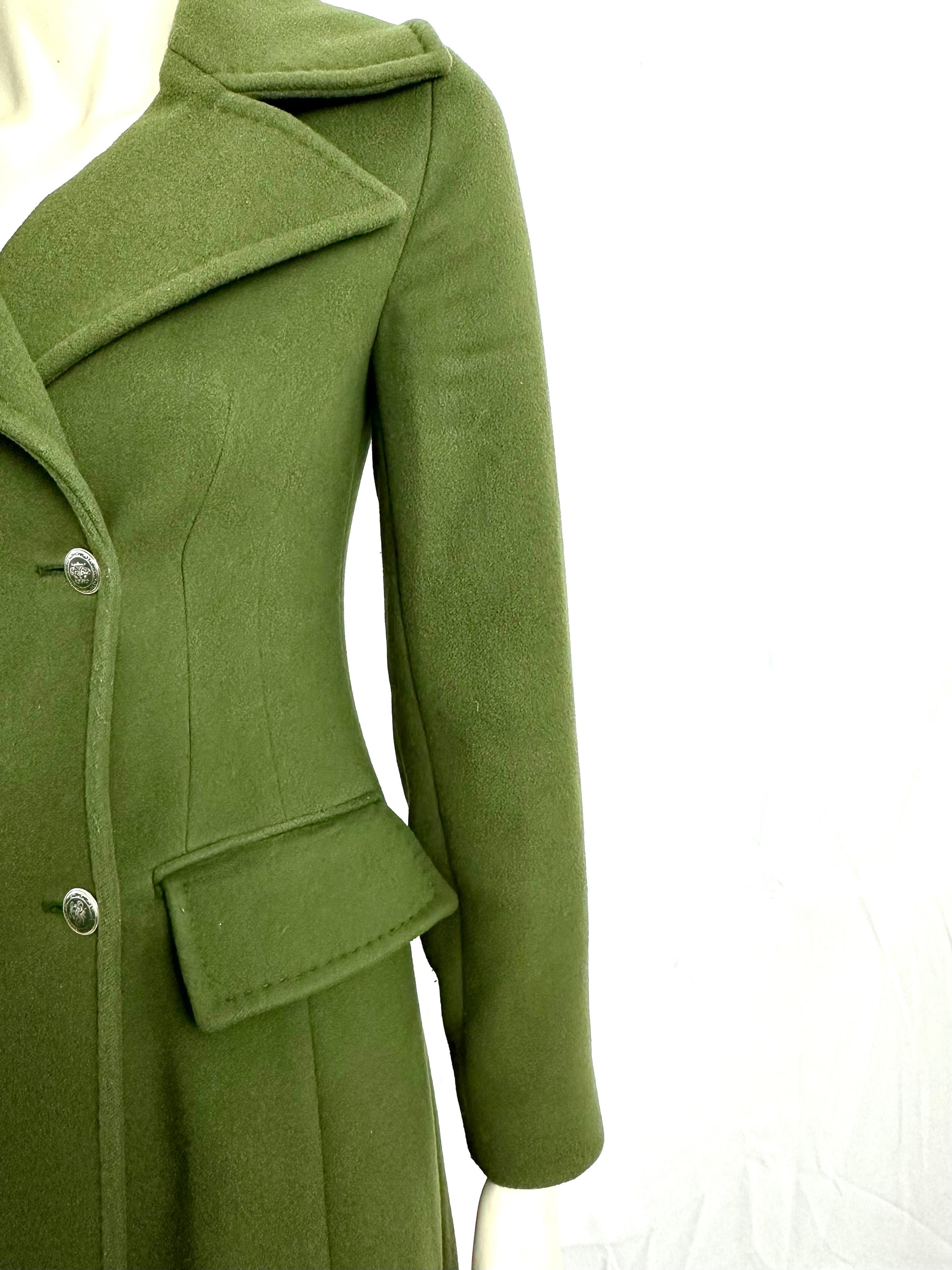 Alberta Ferretti long slim-fit coat in khaki wool For Sale 2