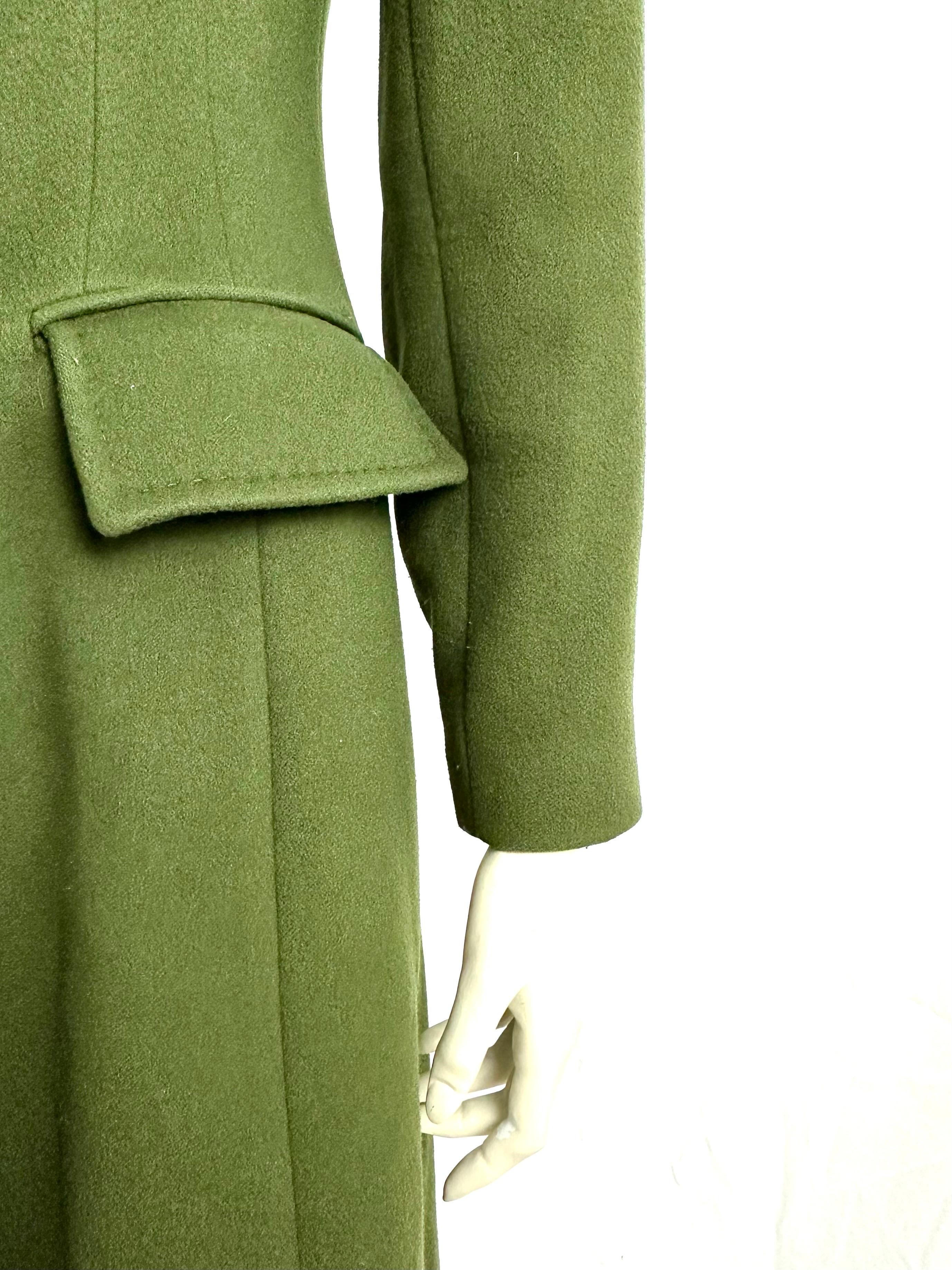 Alberta Ferretti long slim-fit coat in khaki wool For Sale 3