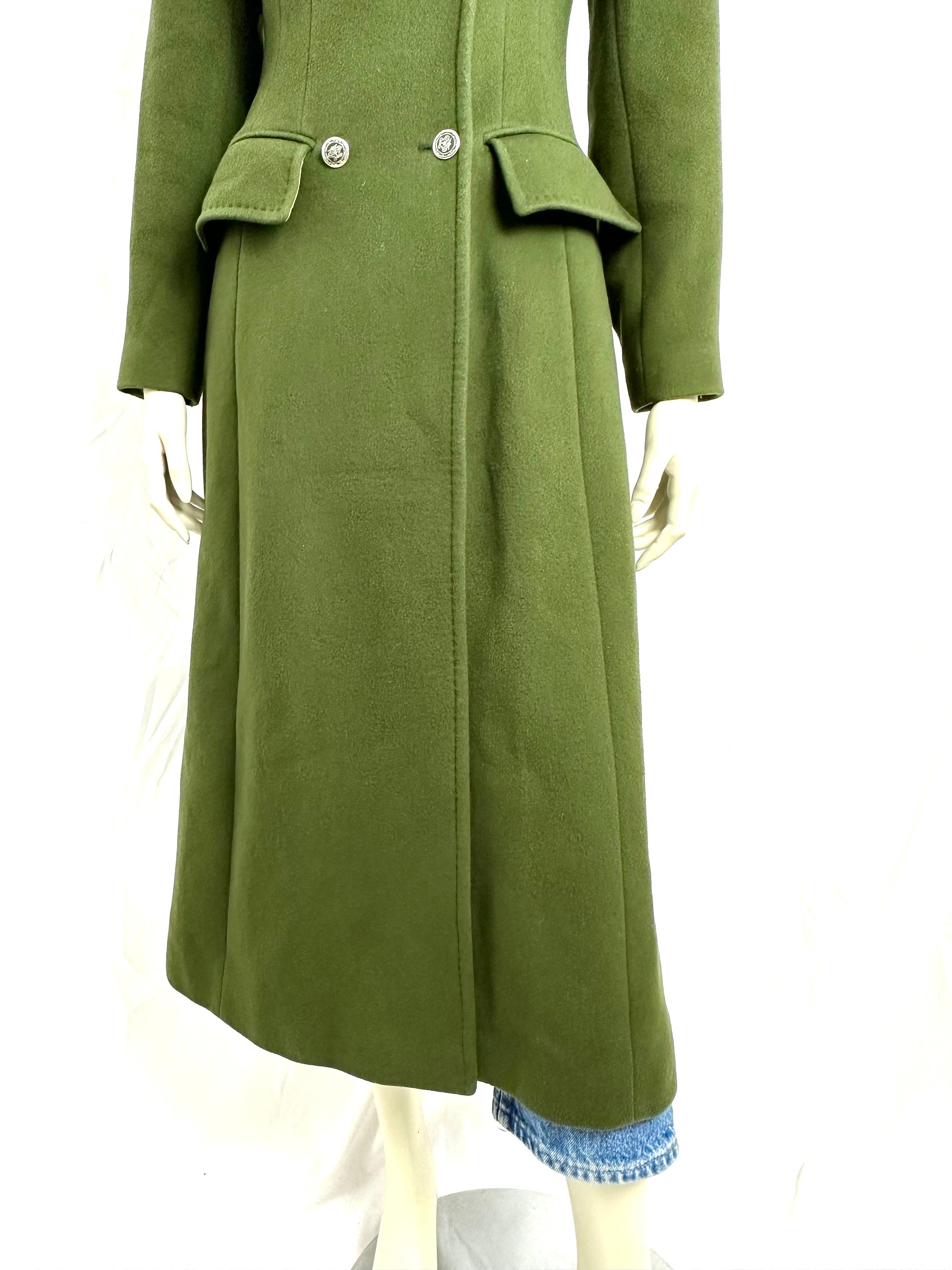 Alberta Ferretti long slim-fit coat in khaki wool For Sale 4